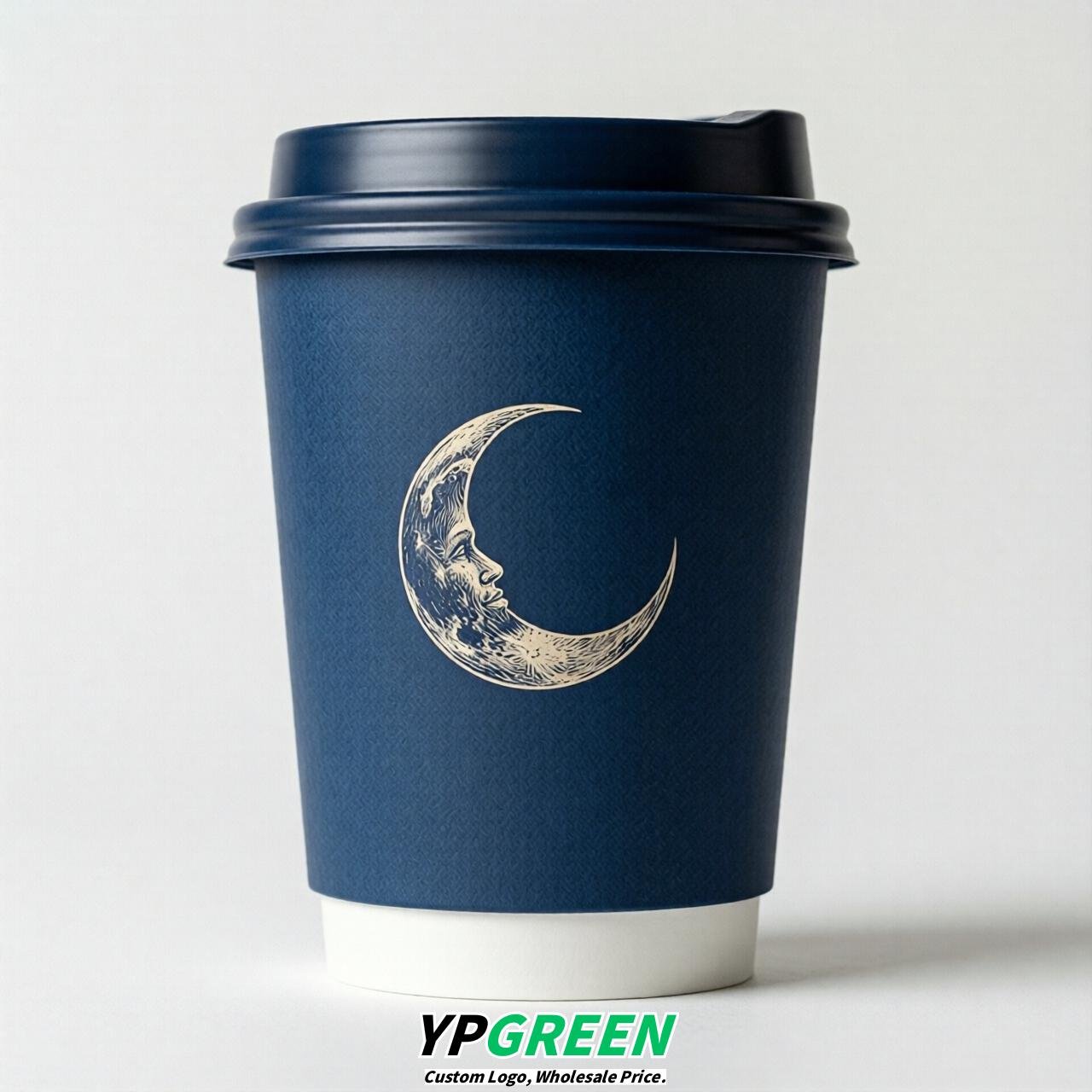 Prussian Blue Moon Paper Cups with Lids 8-24oz