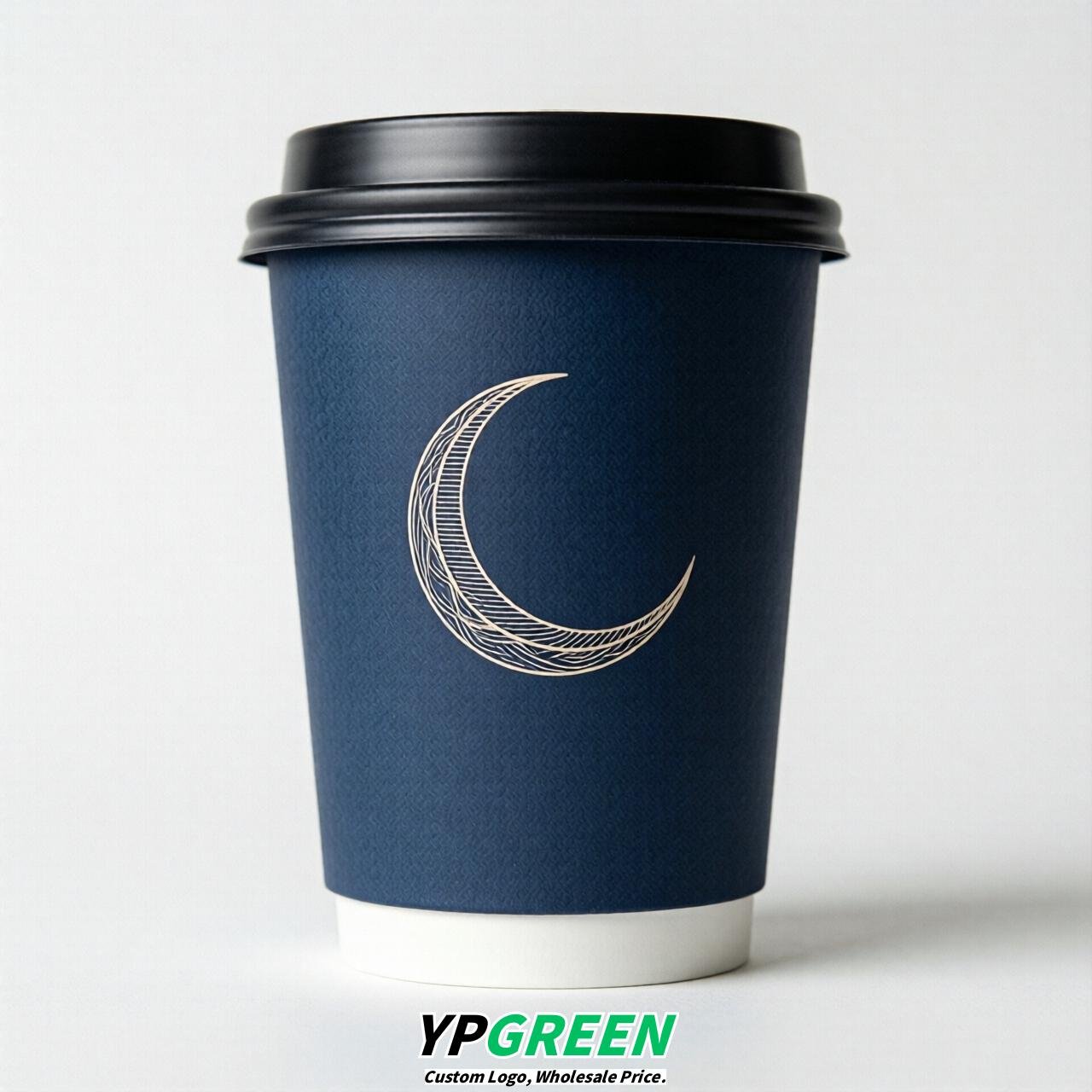 Prussian Blue Moon Paper Cups with Lids 8-24oz