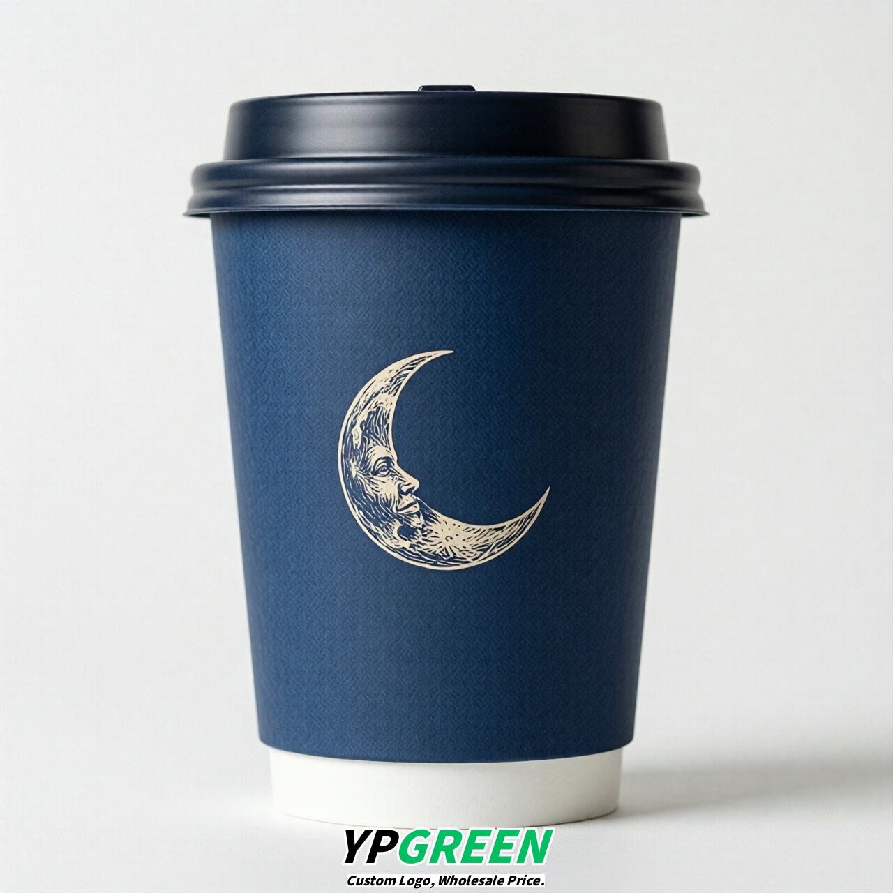 Prussian Blue Moon Paper Cups with Lids 8-24oz