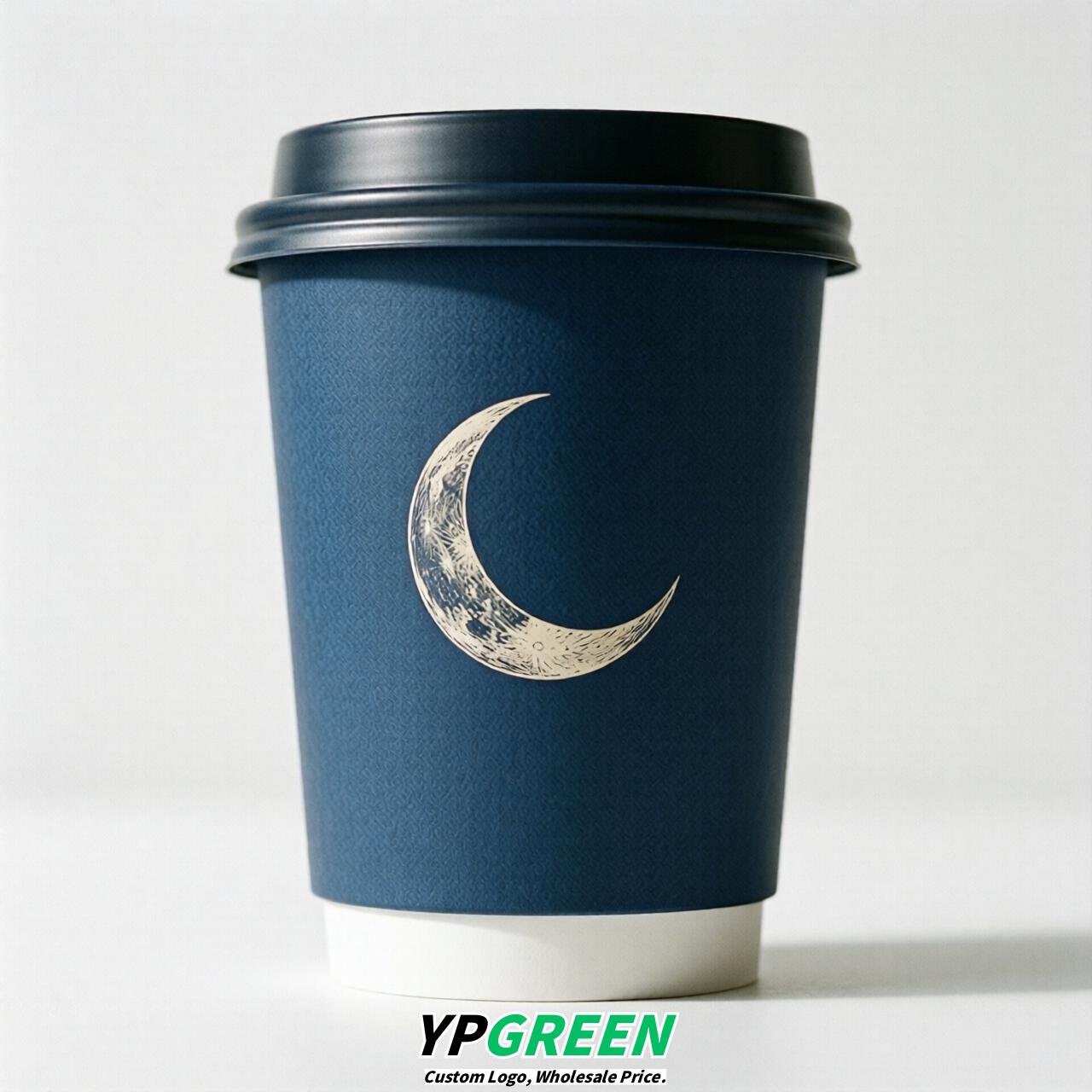 Prussian Blue Moon Paper Cups with Lids 8-24oz