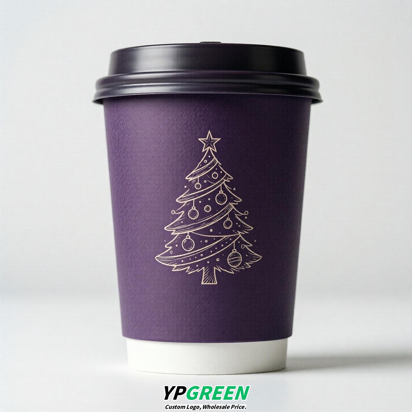 Purple Paper Cups with Christmas Design 8-24oz
