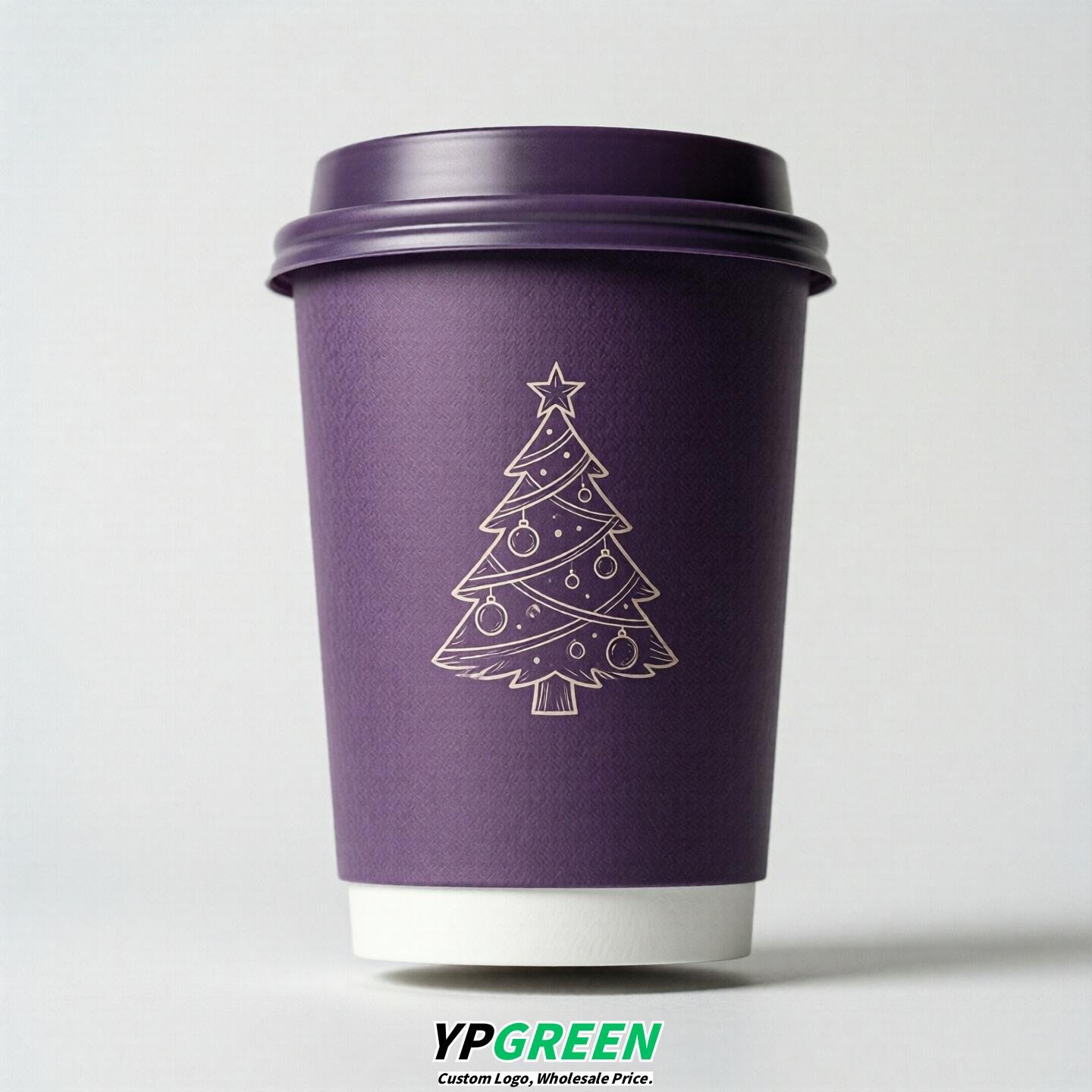Purple Paper Cups with Christmas Design 8-24oz