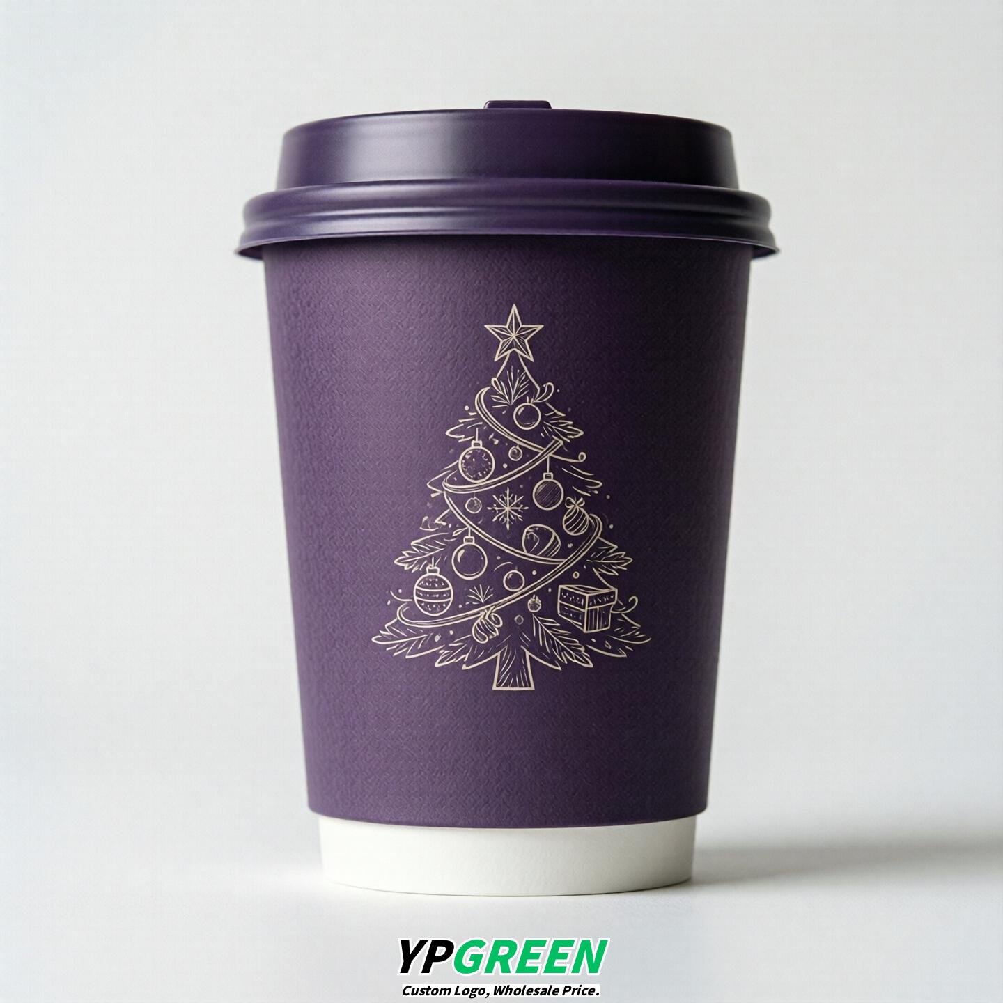 Purple Paper Cups with Christmas Design 8-24oz