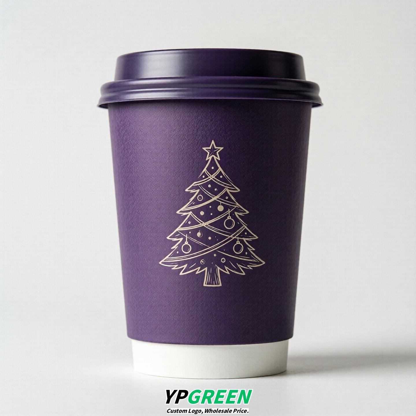 Purple Paper Cups with Christmas Design 8-24oz