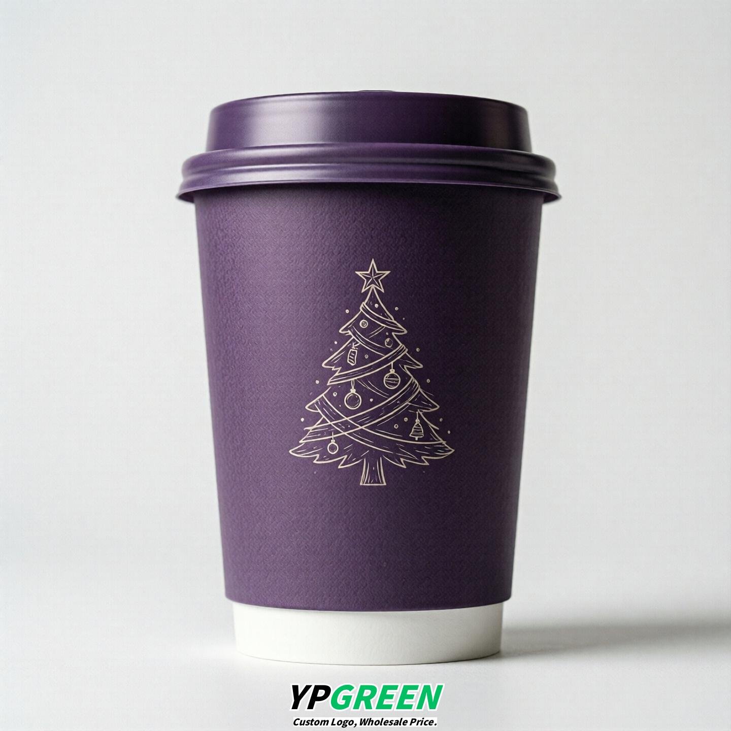 Purple Paper Cups with Christmas Design 8-24oz