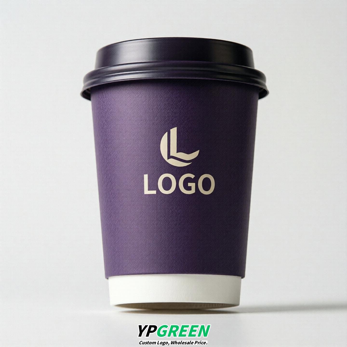Purple Custom Logo Paper Cups: 8-24oz & Double Wall