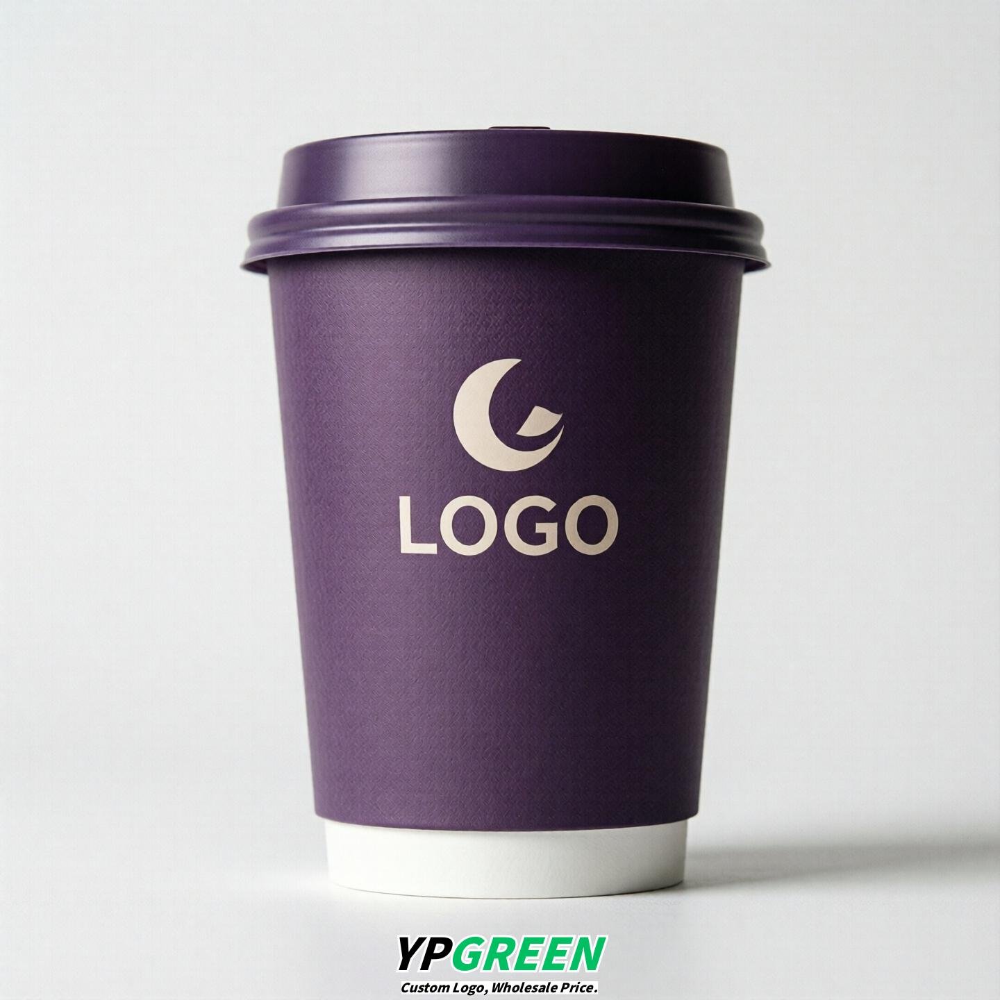 Purple Custom Logo Paper Cups: 8-24oz & Double Wall