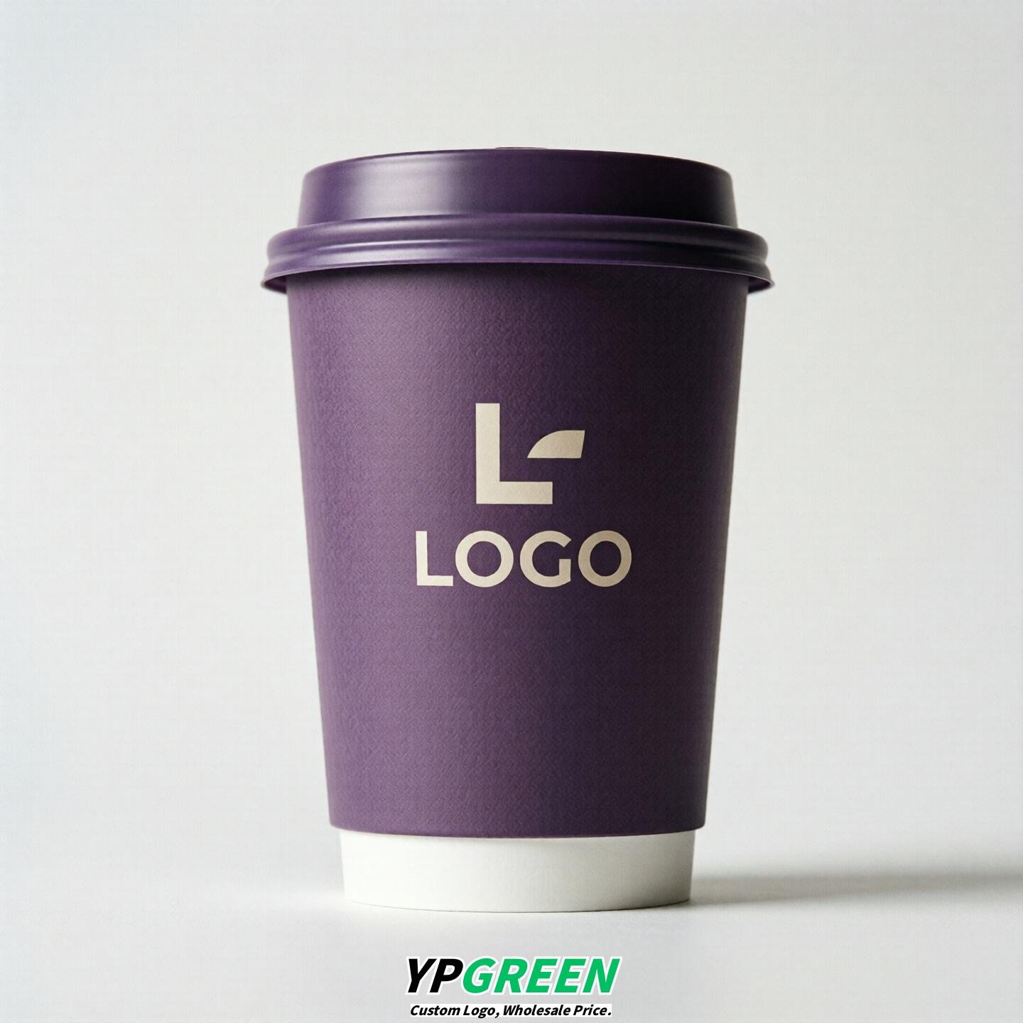 Purple Custom Logo Paper Cups: 8-24oz & Double Wall