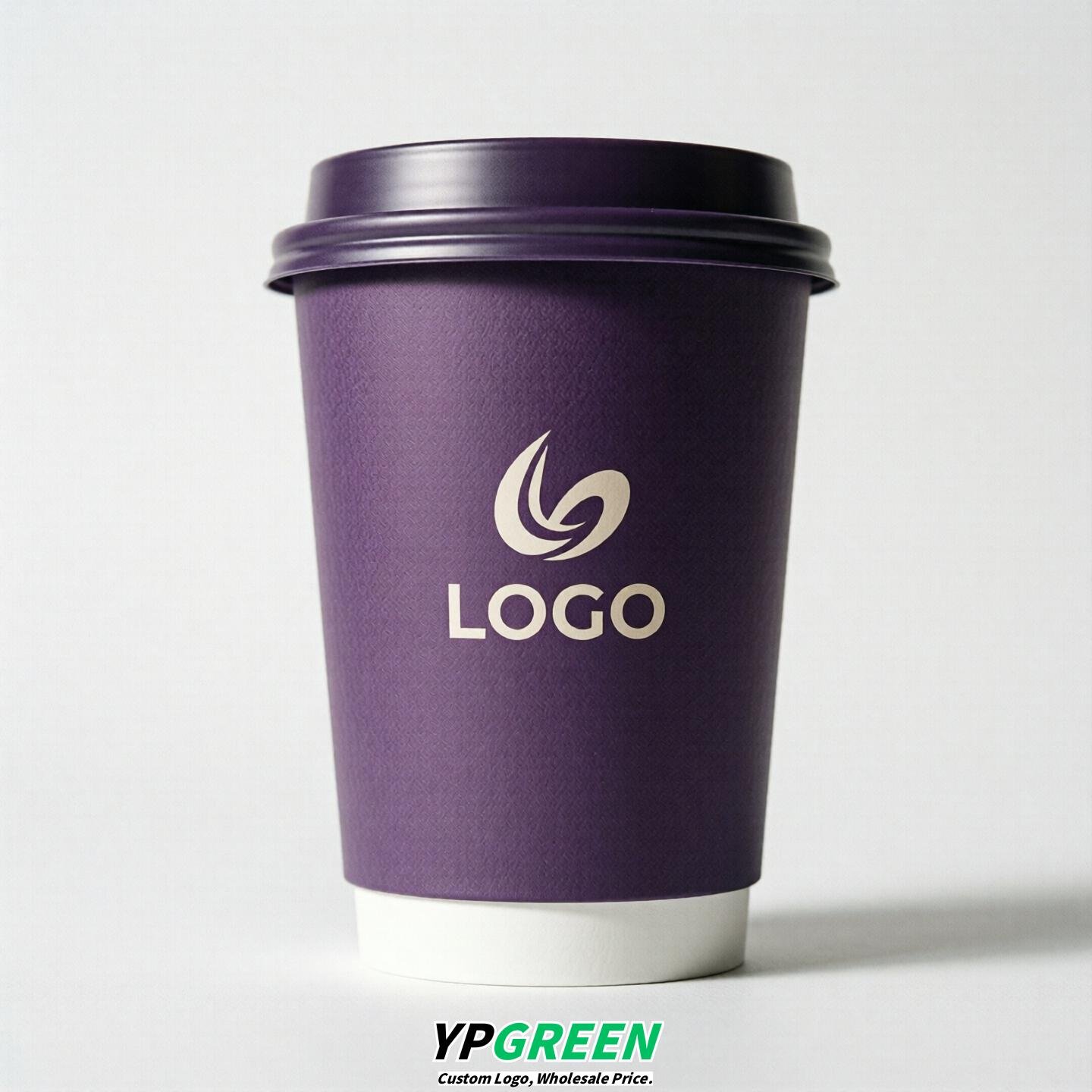 Purple Custom Logo Paper Cups: 8-24oz & Double Wall