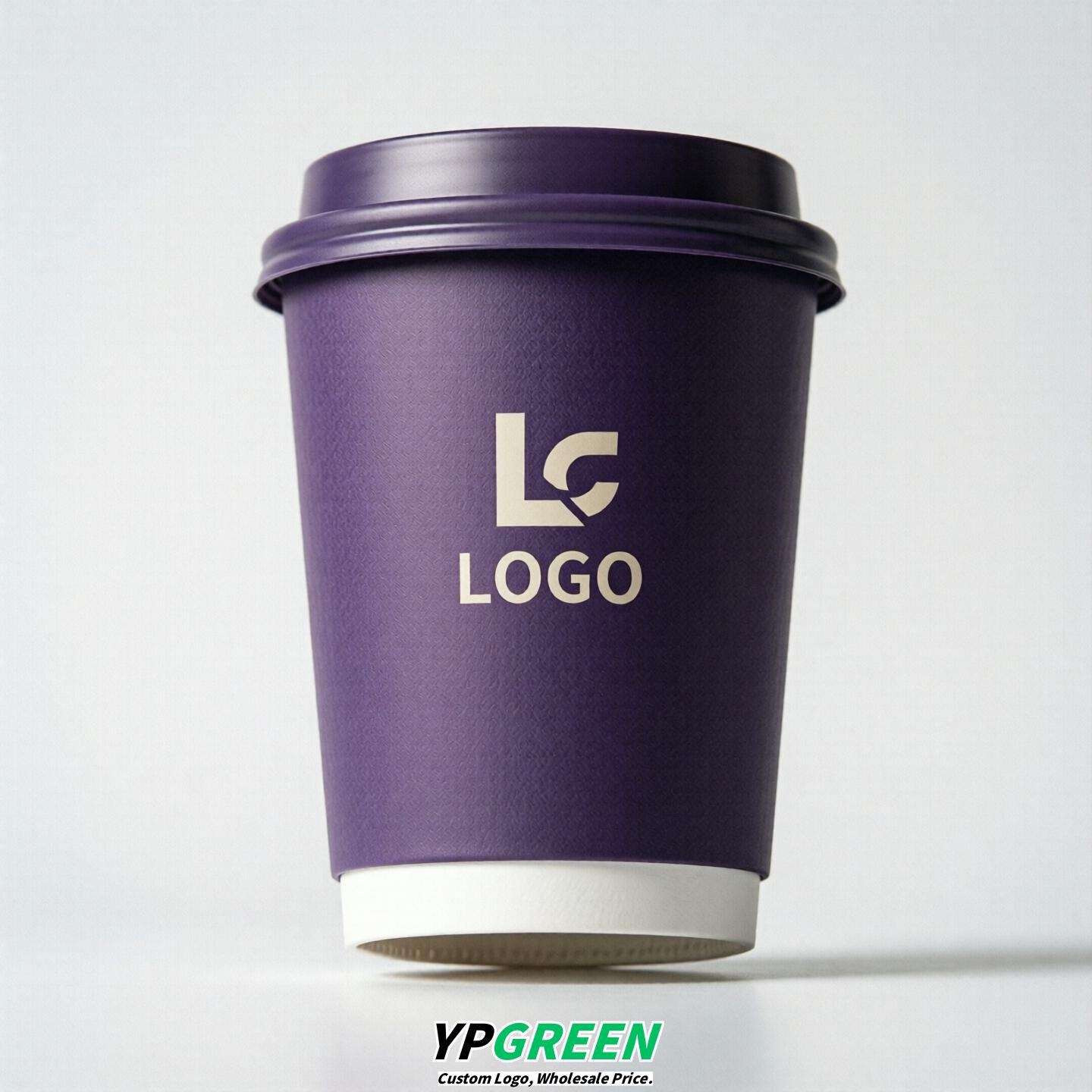 Purple Custom Logo Paper Cups: 8-24oz & Double Wall