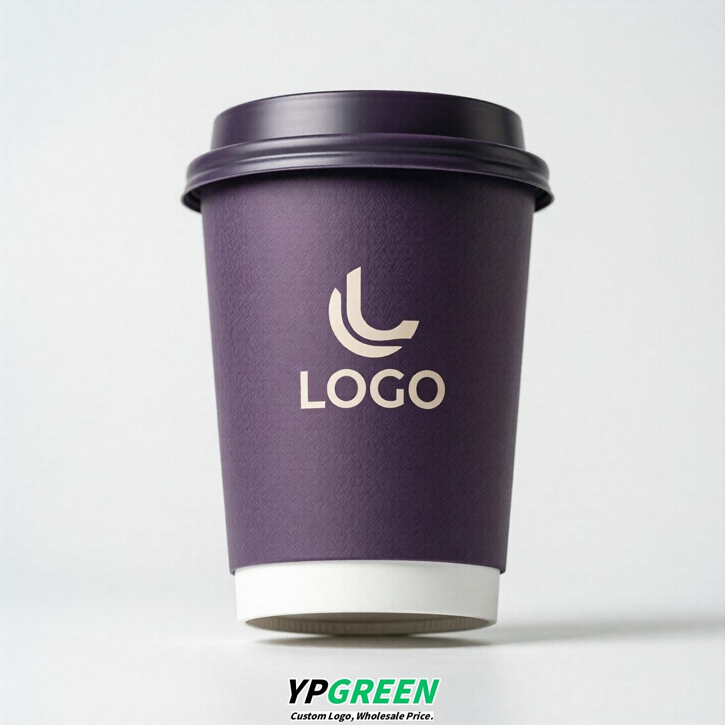 Purple Custom Logo Paper Cups: 8-24oz & Double Wall