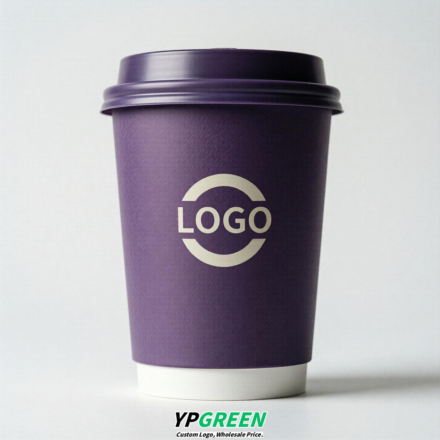 Purple Custom Logo Paper Cups: 8-24oz & Double Wall