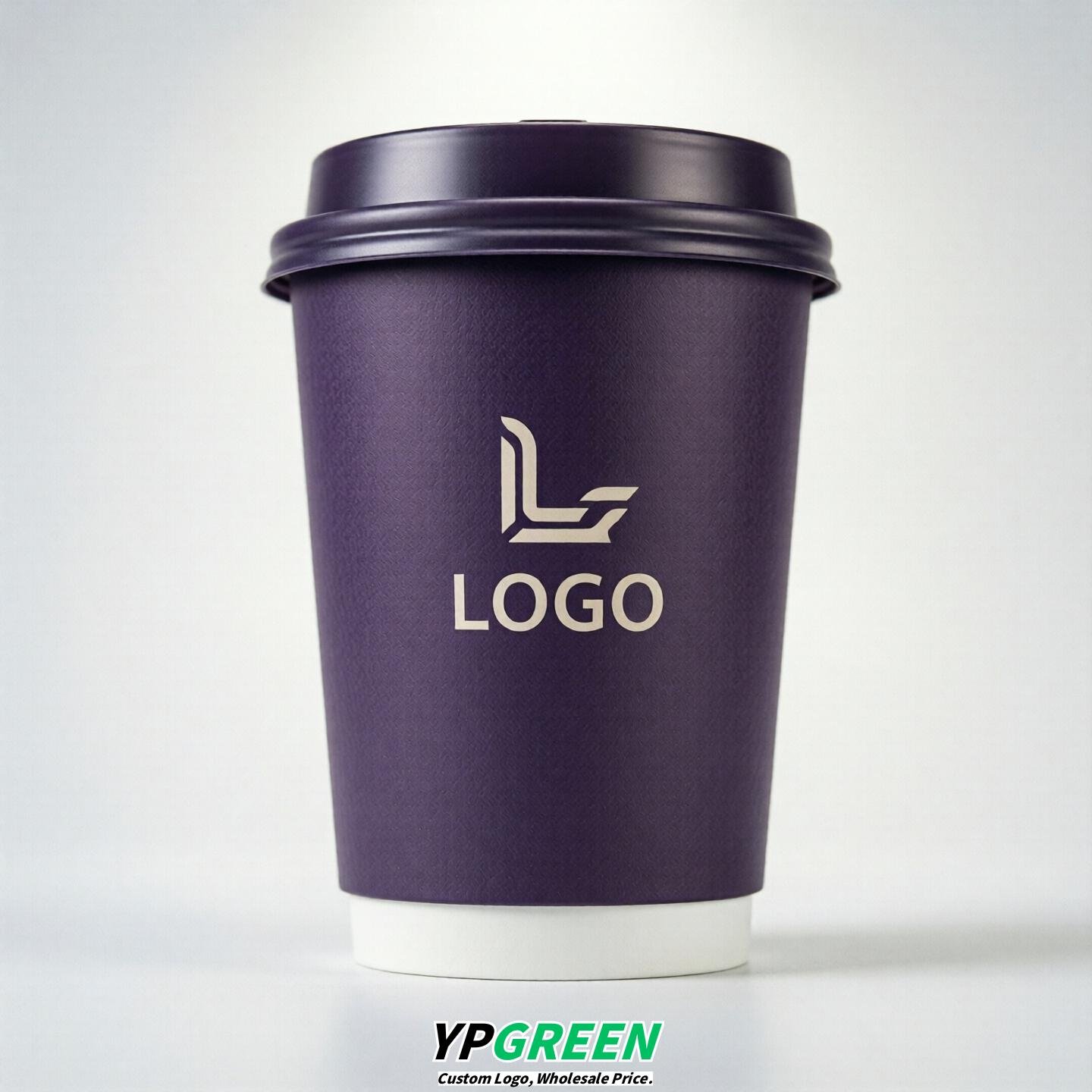 Purple Custom Logo Paper Cups: 8-24oz & Double Wall