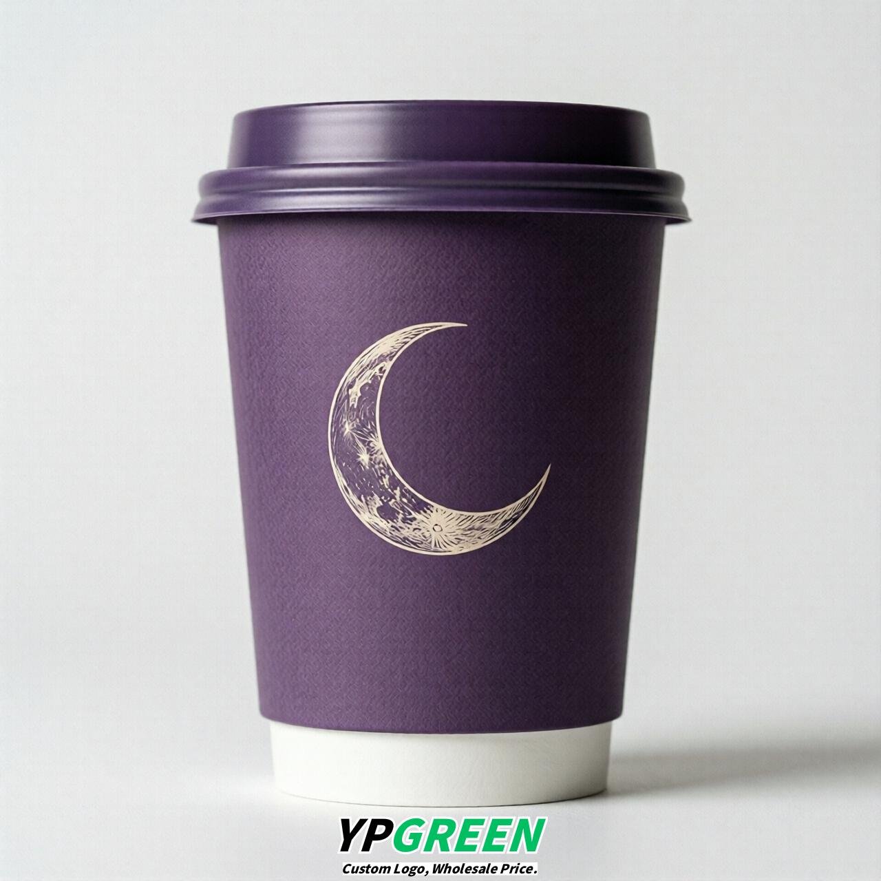Purple Moon Paper Cups with Lids 8-24oz