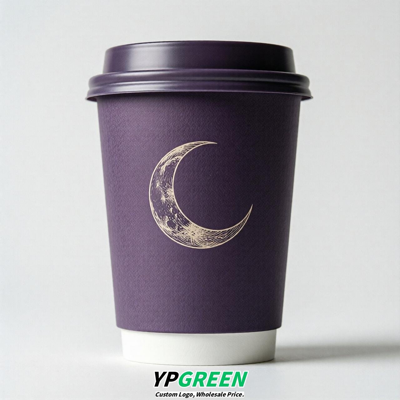 Purple Moon Paper Cups with Lids 8-24oz