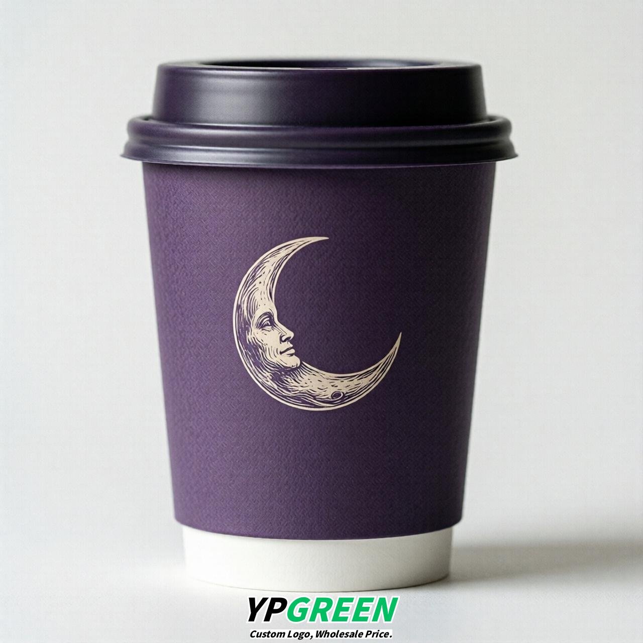 Purple Moon Paper Cups with Lids 8-24oz