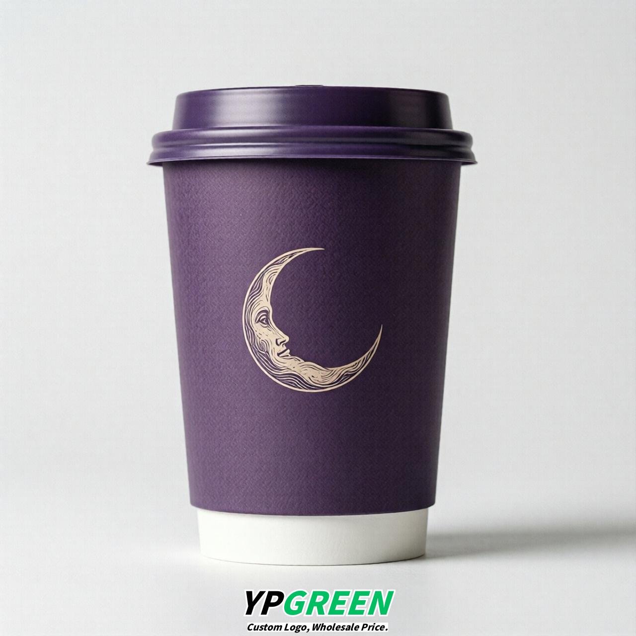 Purple Moon Paper Cups with Lids 8-24oz