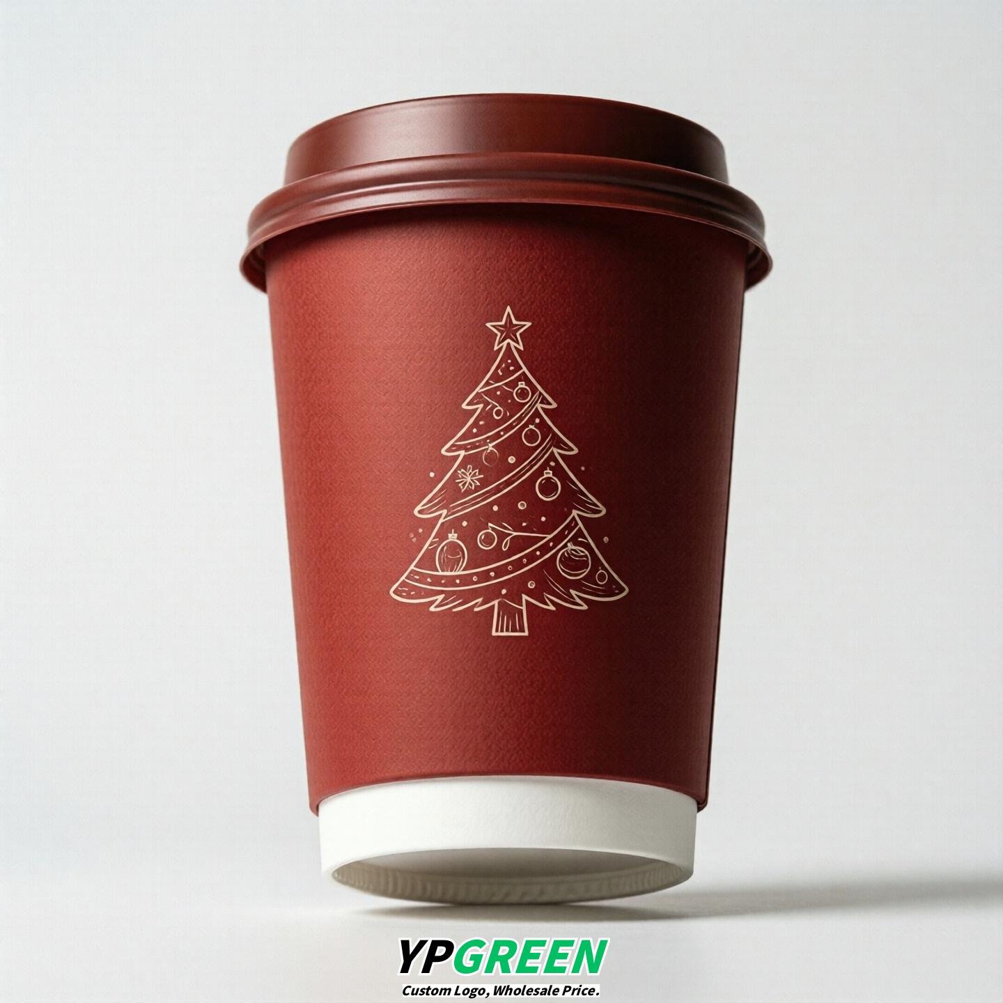 Red Paper Cups with Christmas Design 8-24oz