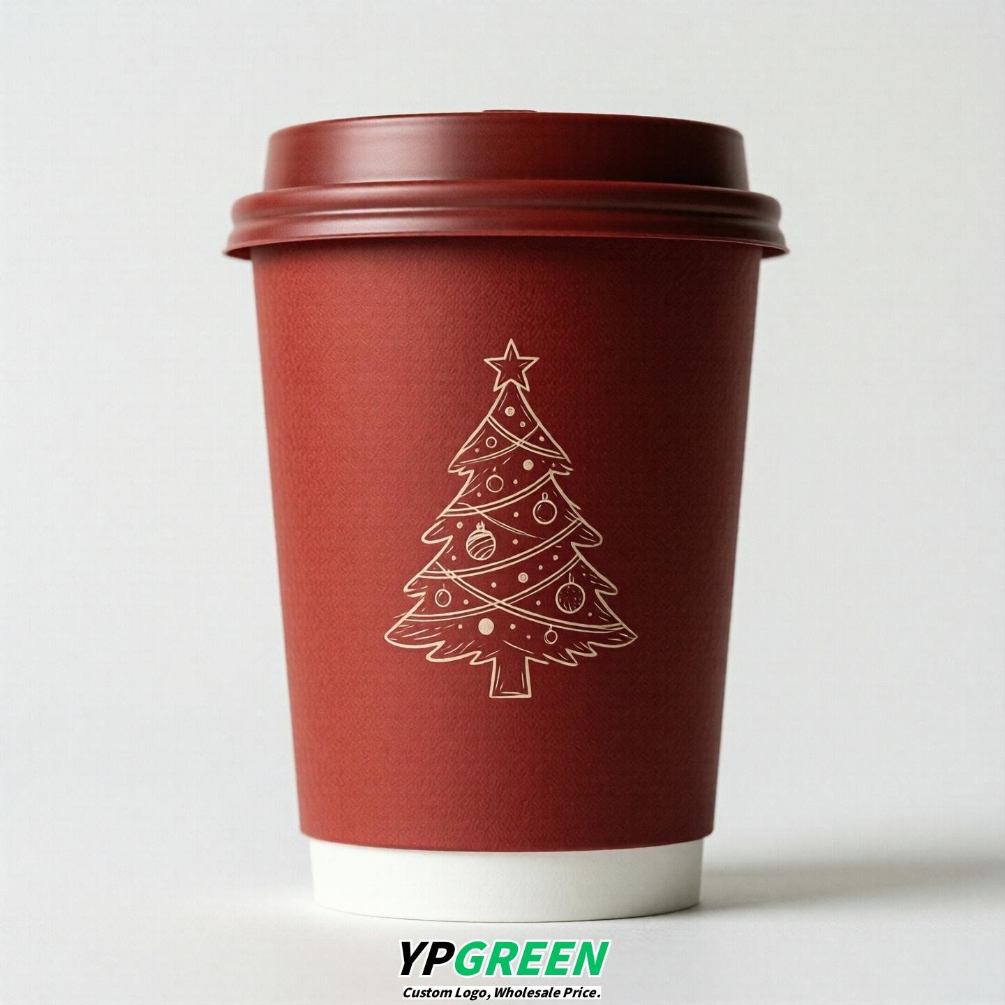 Red Paper Cups with Christmas Design 8-24oz