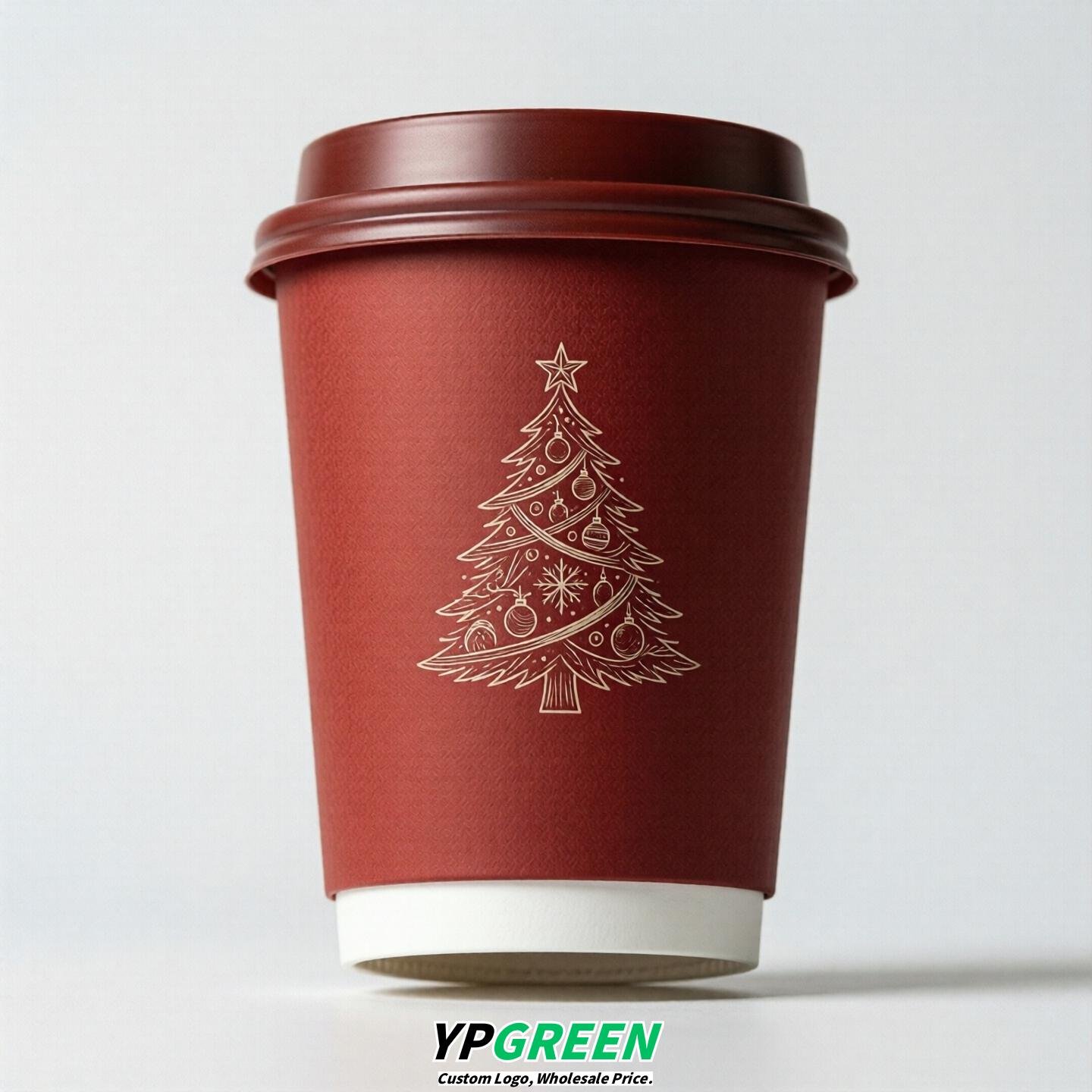 Red Paper Cups with Christmas Design 8-24oz