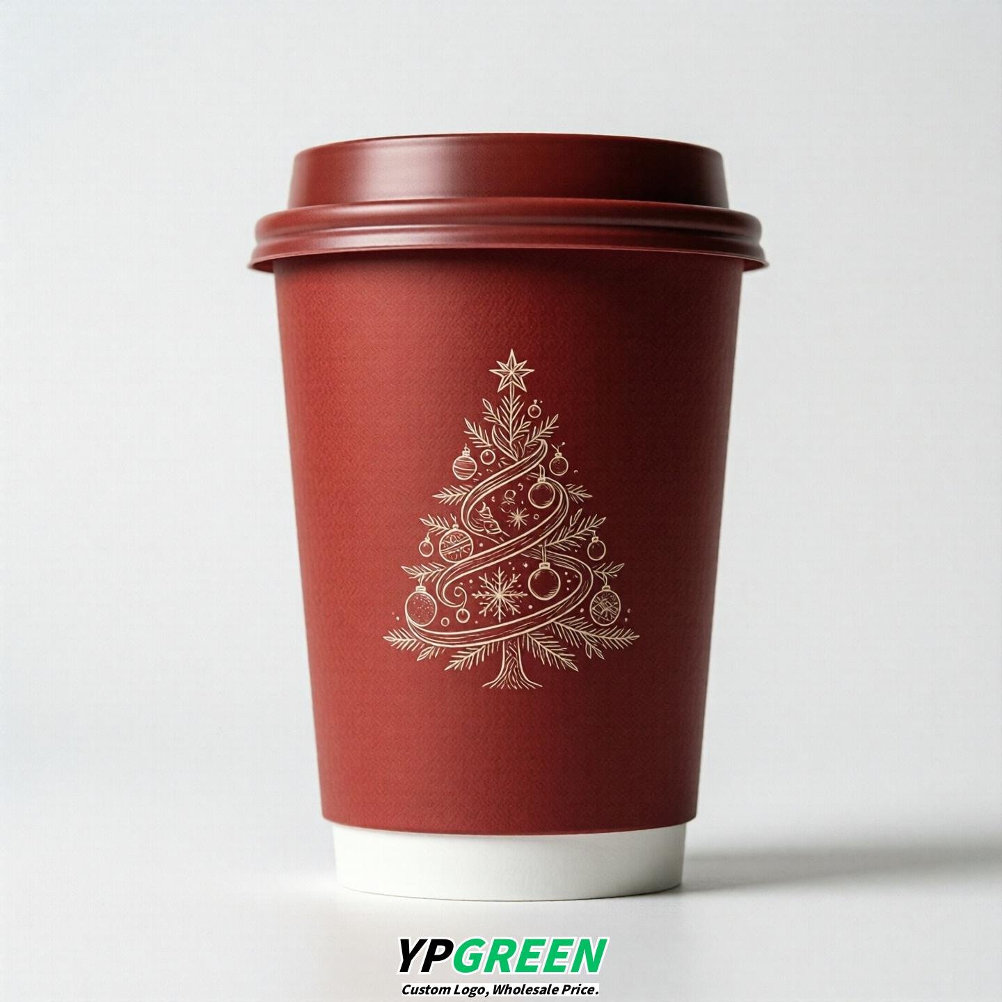Red Paper Cups with Christmas Design 8-24oz