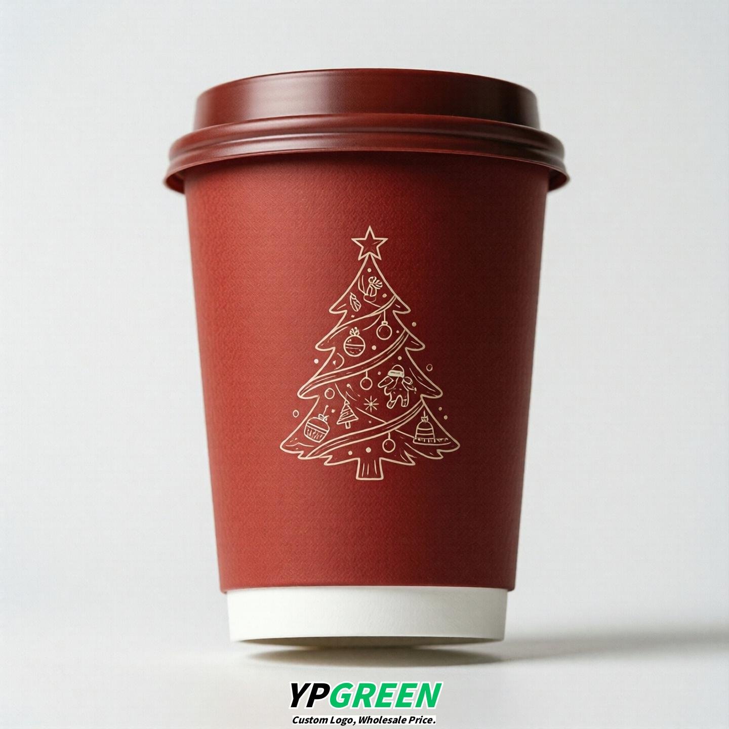 Red Paper Cups with Christmas Design 8-24oz