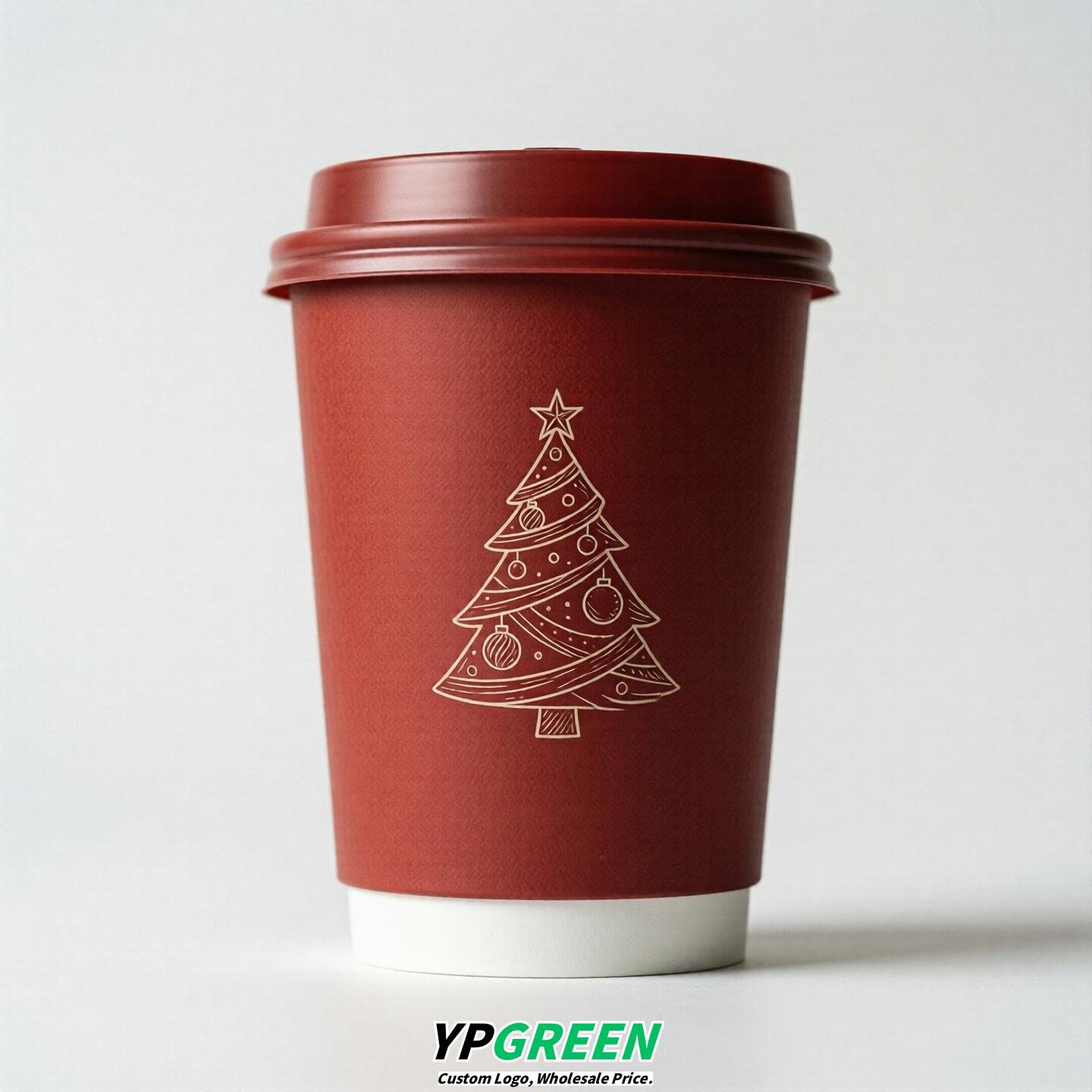 Red Paper Cups with Christmas Design 8-24oz