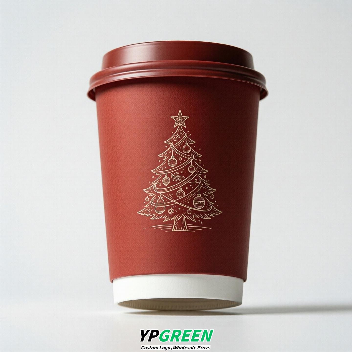 Red Paper Cups with Christmas Design 8-24oz