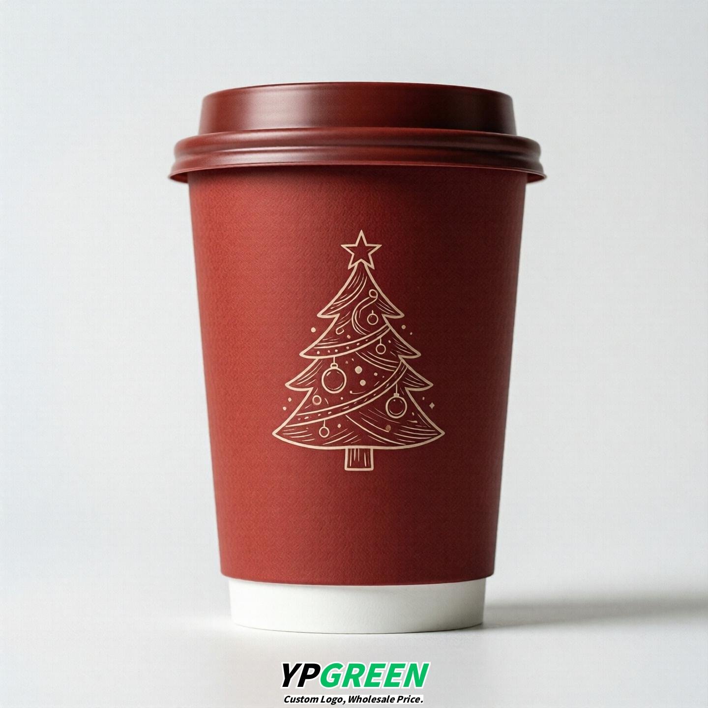 Red Paper Cups with Christmas Design 8-24oz