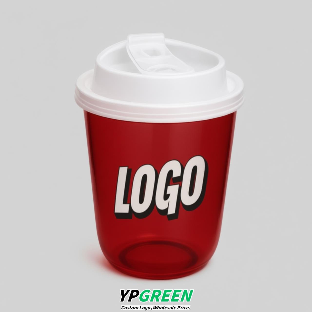 Red U Shape Cups with Lid - Custom Logo PP & PET Plastic Disposable