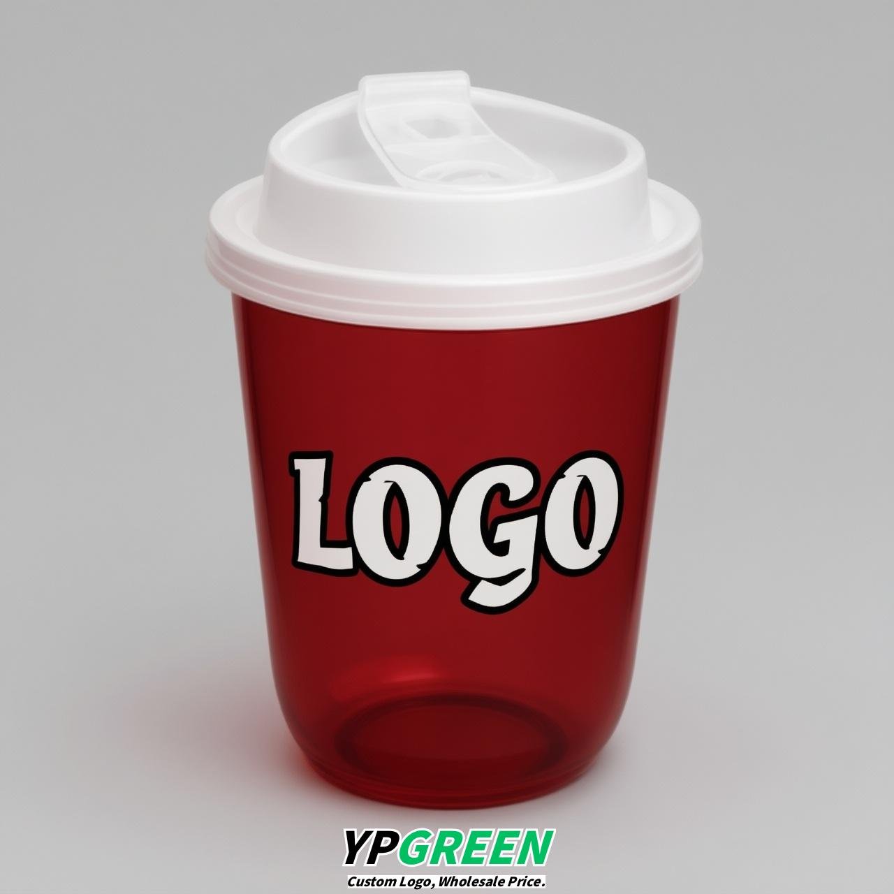 Red U Shape Cups with Lid - Custom Logo PP & PET Plastic Disposable