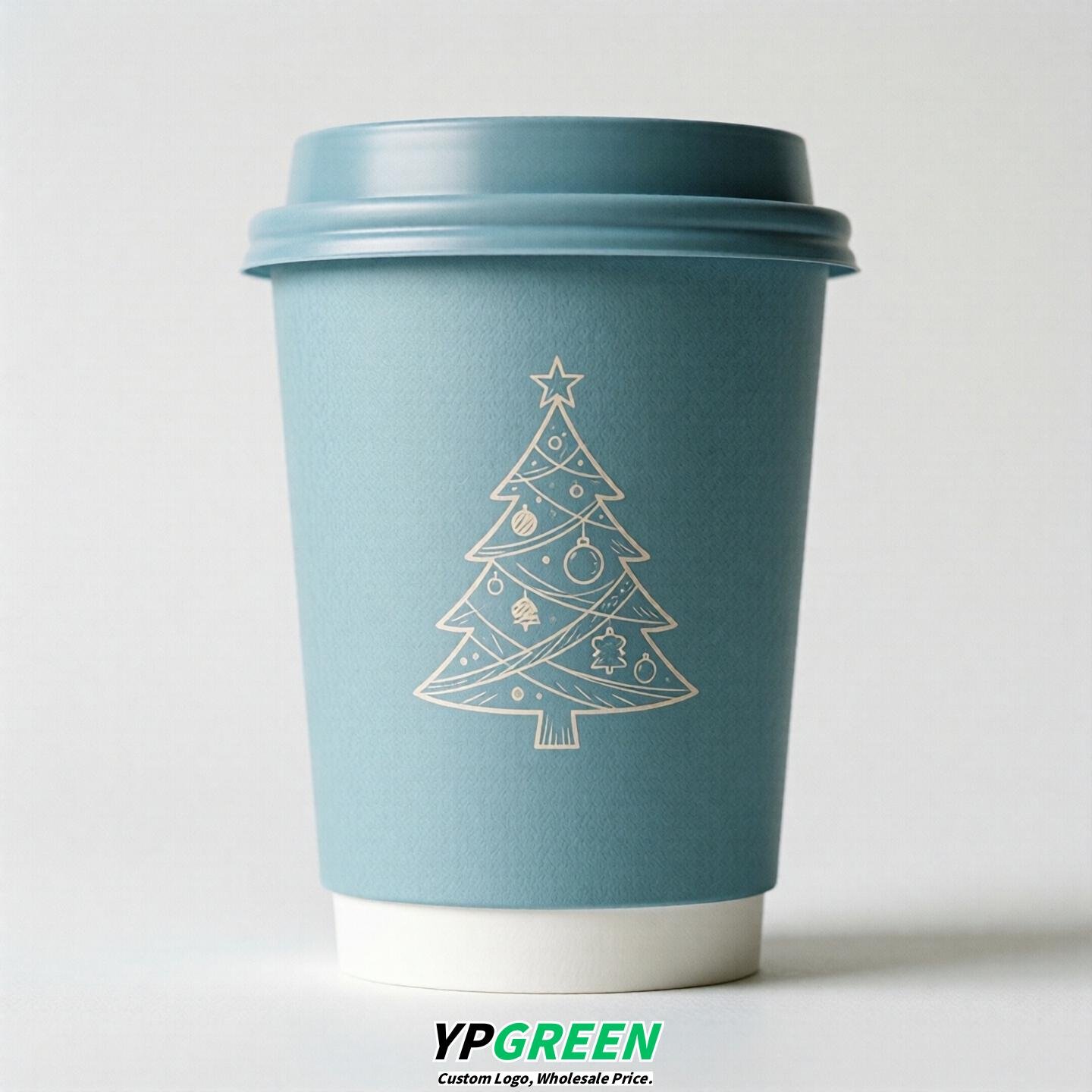 Robin Egg Blue Paper Cups with Christmas Design 8-24oz