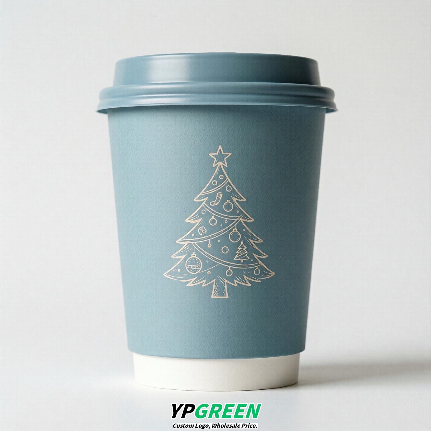 Robin Egg Blue Paper Cups with Christmas Design 8-24oz