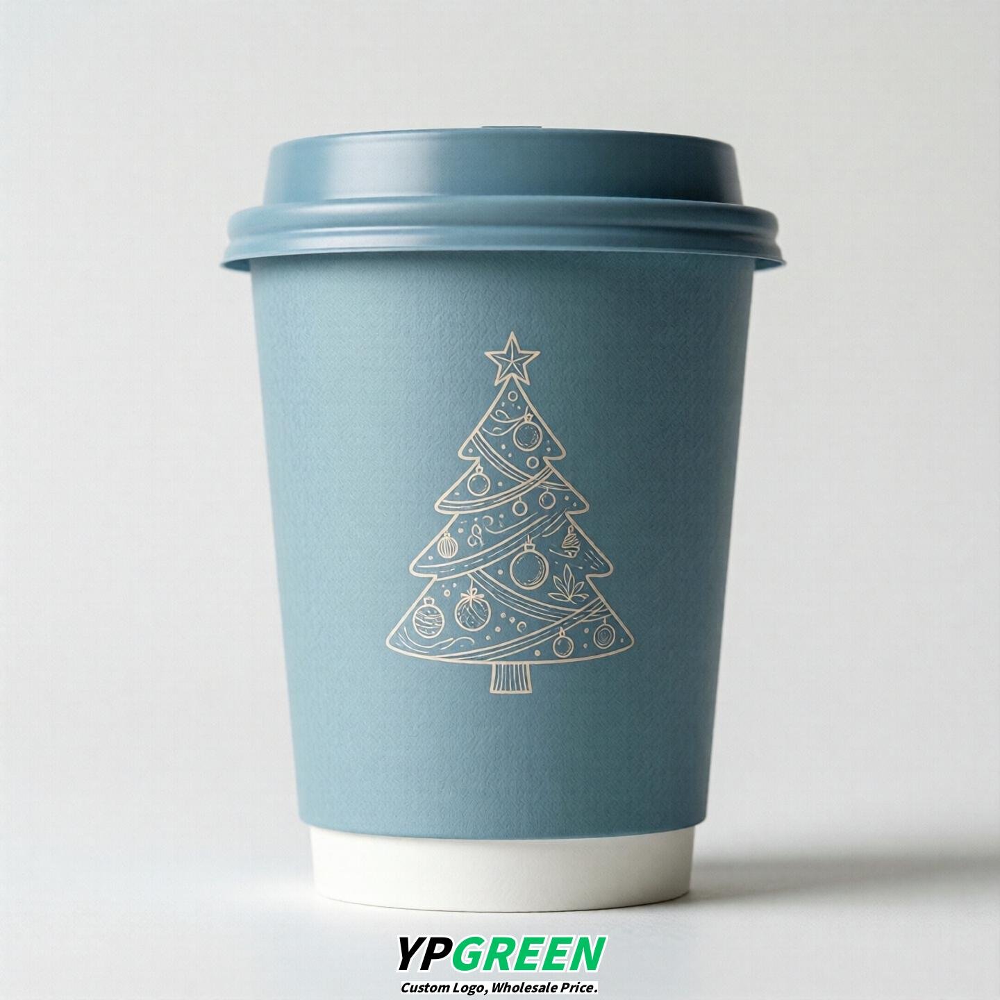 Robin Egg Blue Paper Cups with Christmas Design 8-24oz
