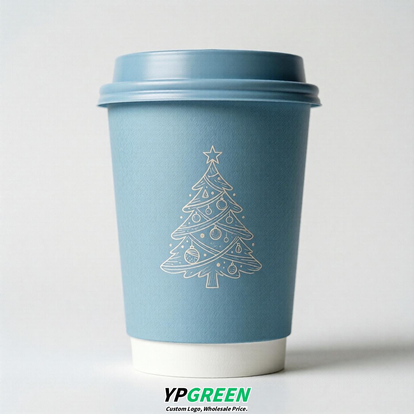 Robin Egg Blue Paper Cups with Christmas Design 8-24oz