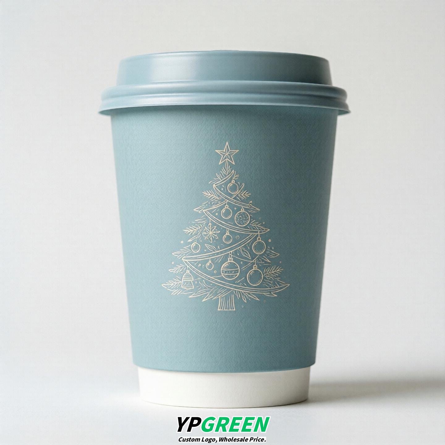 Robin Egg Blue Paper Cups with Christmas Design 8-24oz