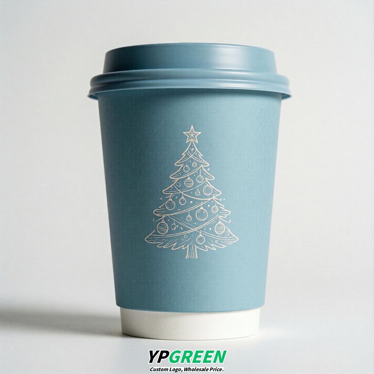 Robin Egg Blue Paper Cups with Christmas Design 8-24oz