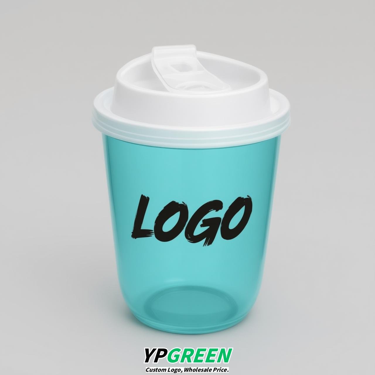 Robin Egg Blue U Shape Cups with Lid - Custom Logo PP & PET Plastic Disposable
