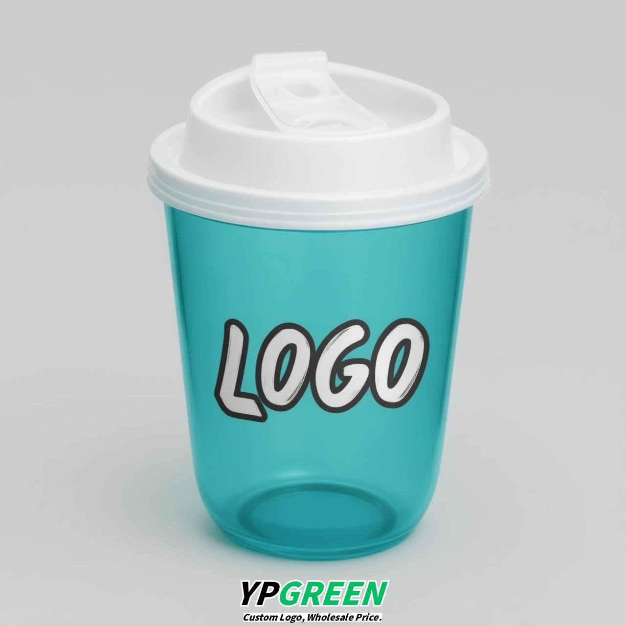 Robin Egg Blue U Shape Cups with Lid - Custom Logo PP & PET Plastic Disposable