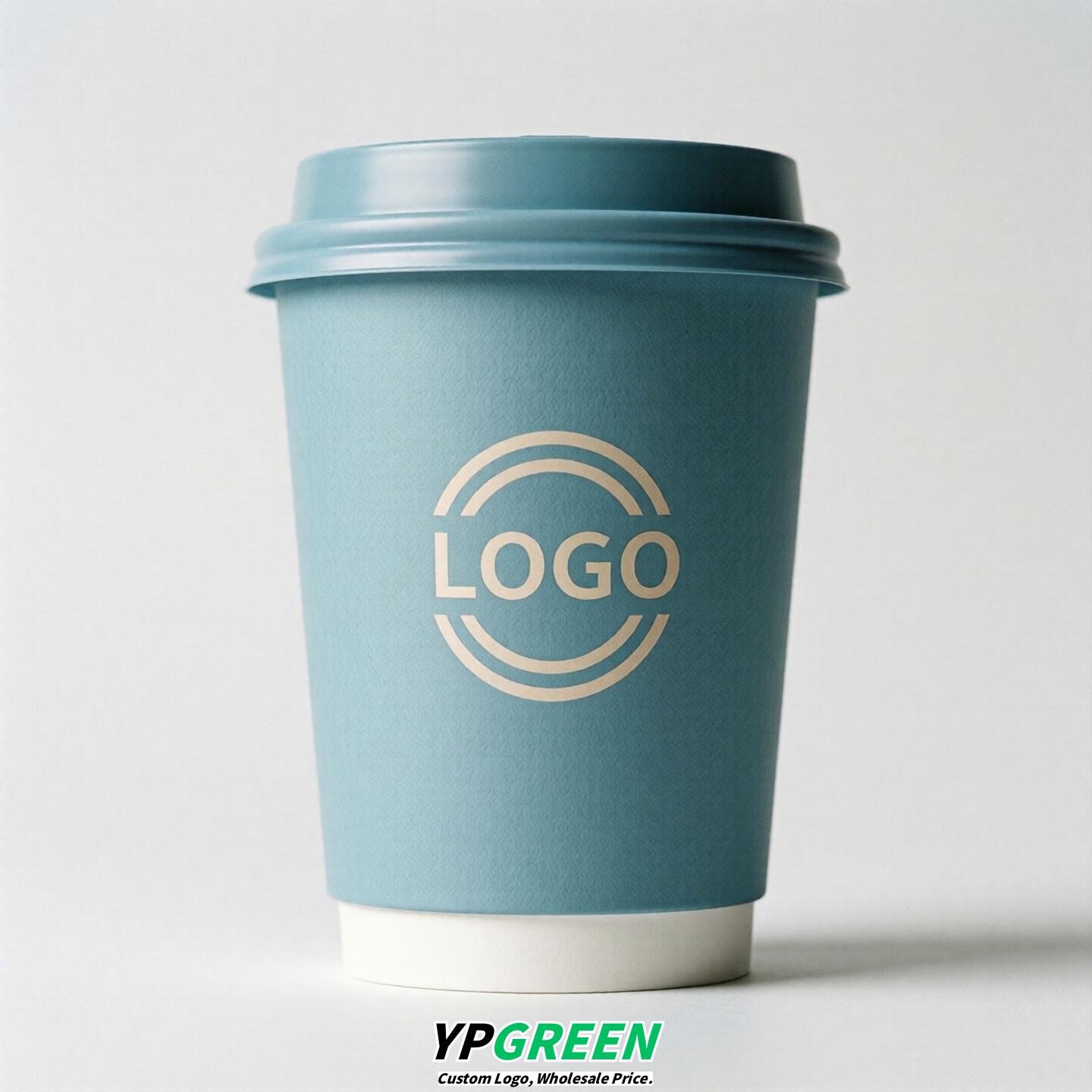 Robin Egg Blue Custom Logo Paper Cups: 8-24oz & Double Wall