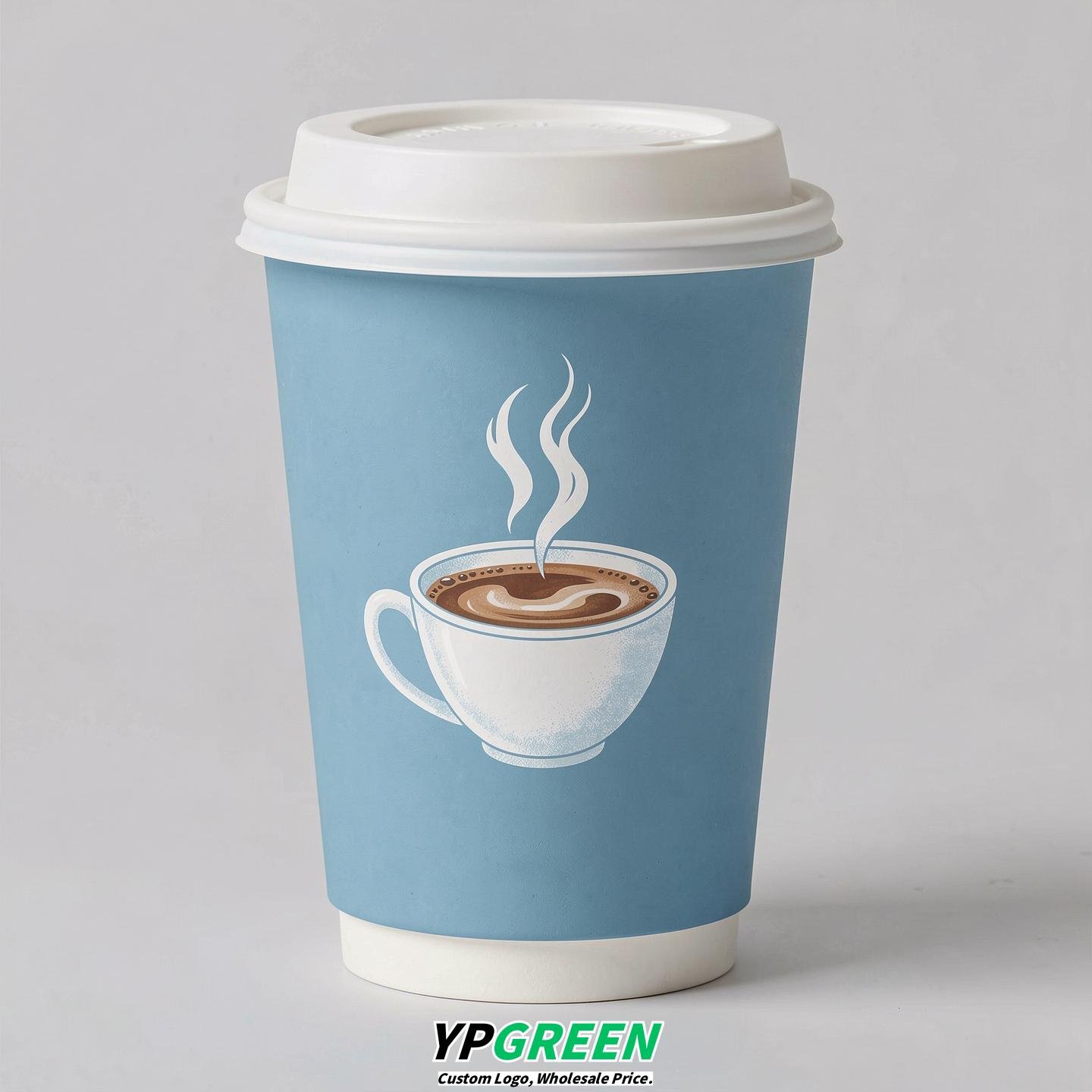Robin Egg Blue Hot Coffee Icon Paper Cups - Disposable Steaming Coffee Design