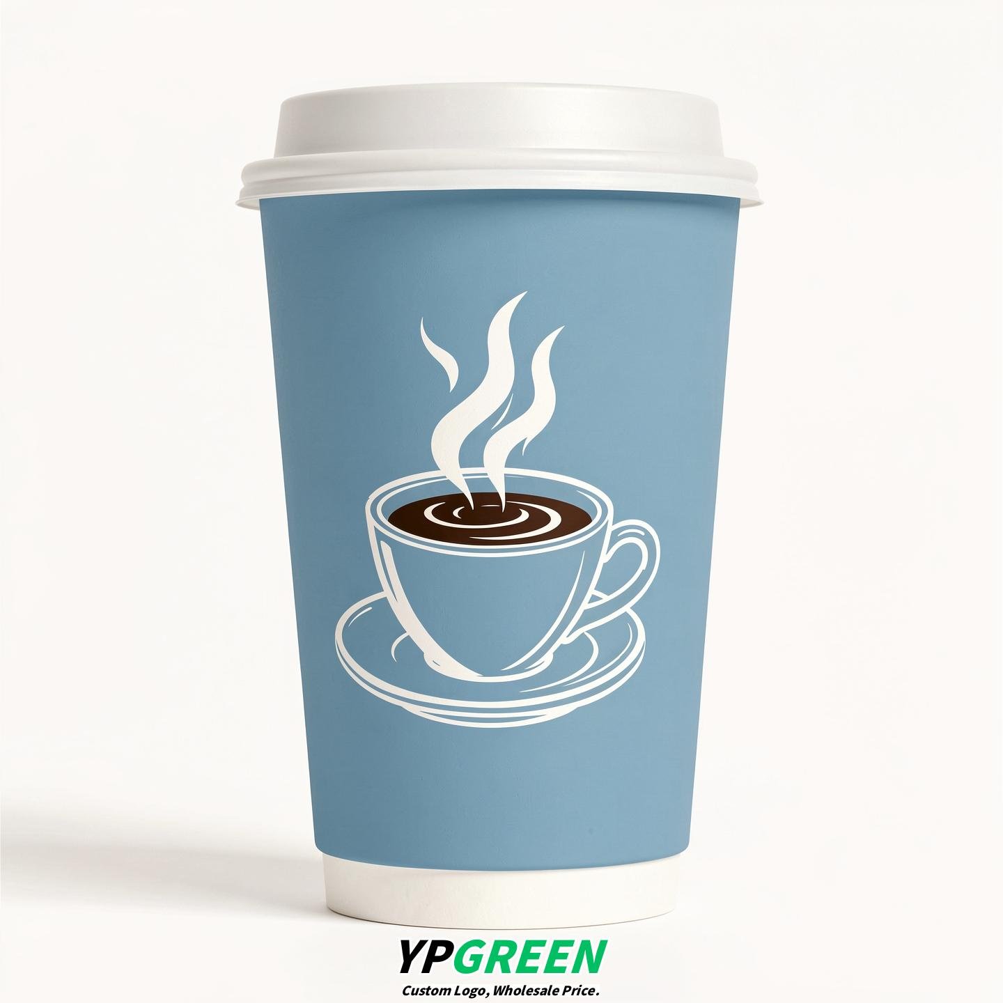 Robin Egg Blue Hot Coffee Icon Paper Cups - Disposable Steaming Coffee Design