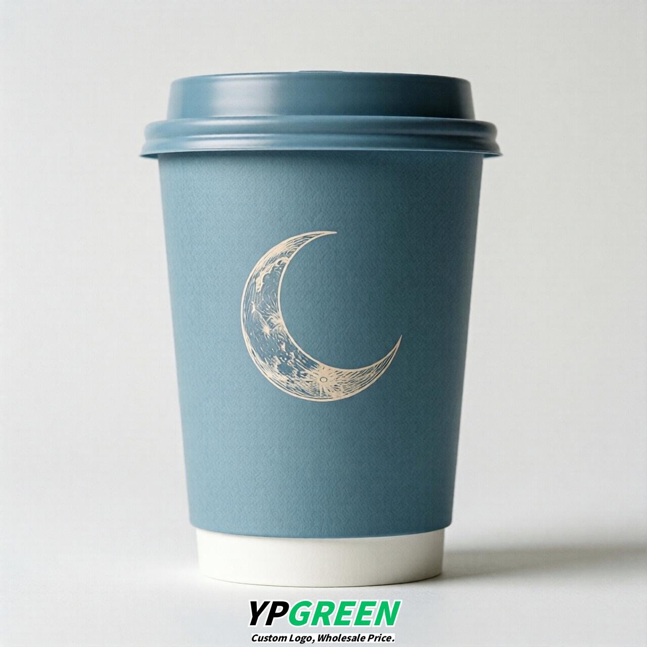Robin Egg Blue Moon Paper Cups with Lids 8-24oz