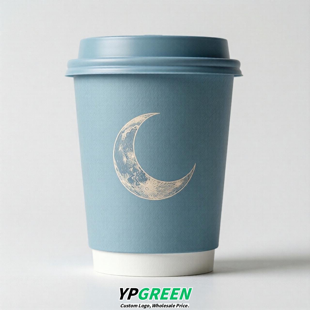 Robin Egg Blue Moon Paper Cups with Lids 8-24oz