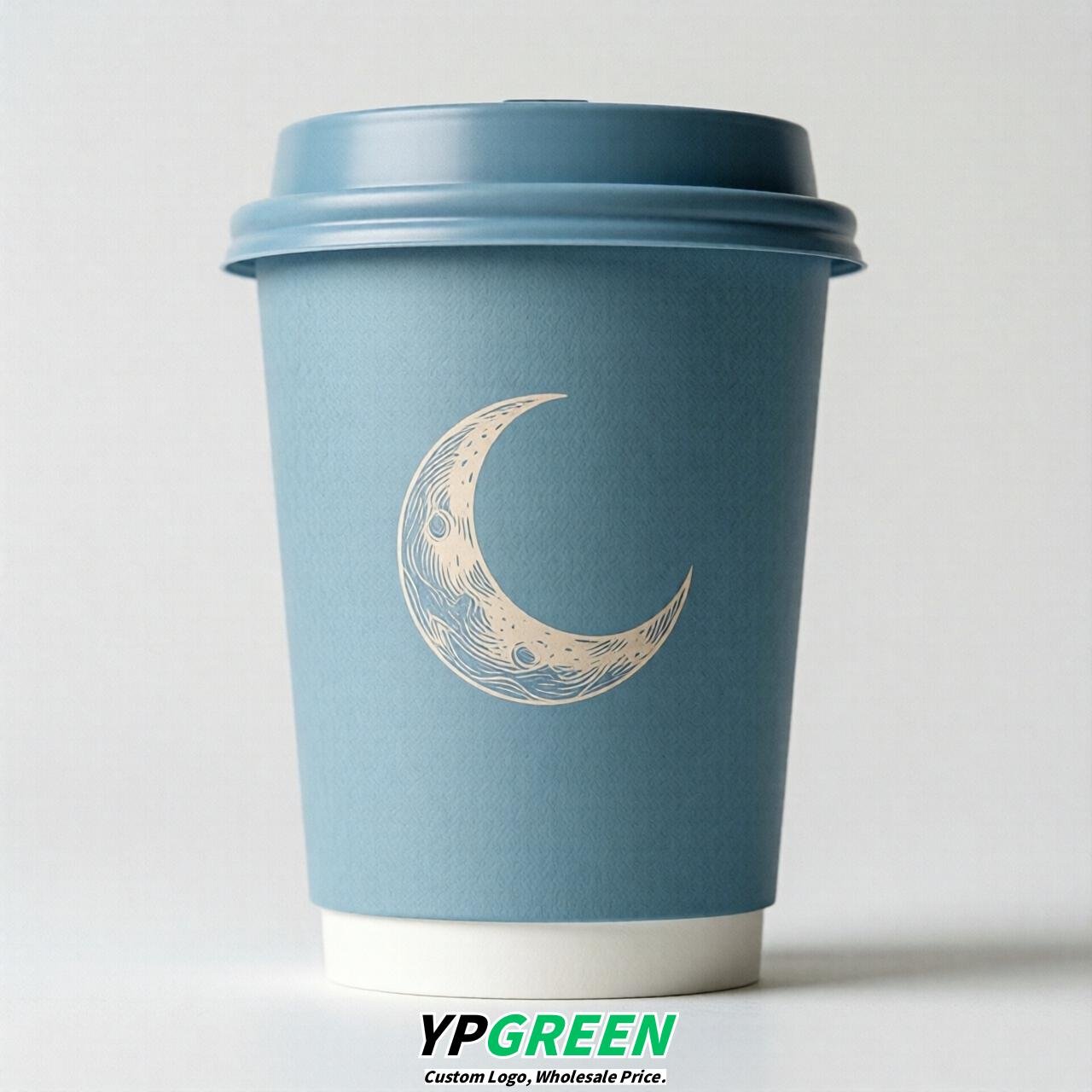 Robin Egg Blue Moon Paper Cups with Lids 8-24oz