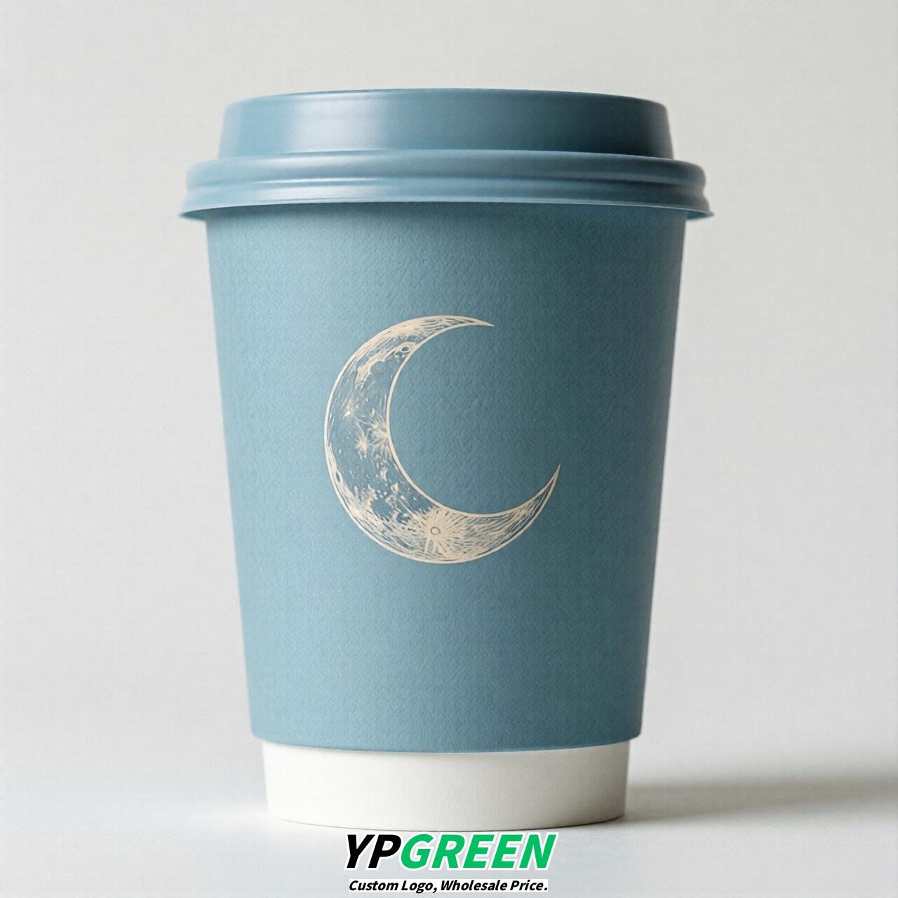 Robin Egg Blue Moon Paper Cups with Lids 8-24oz