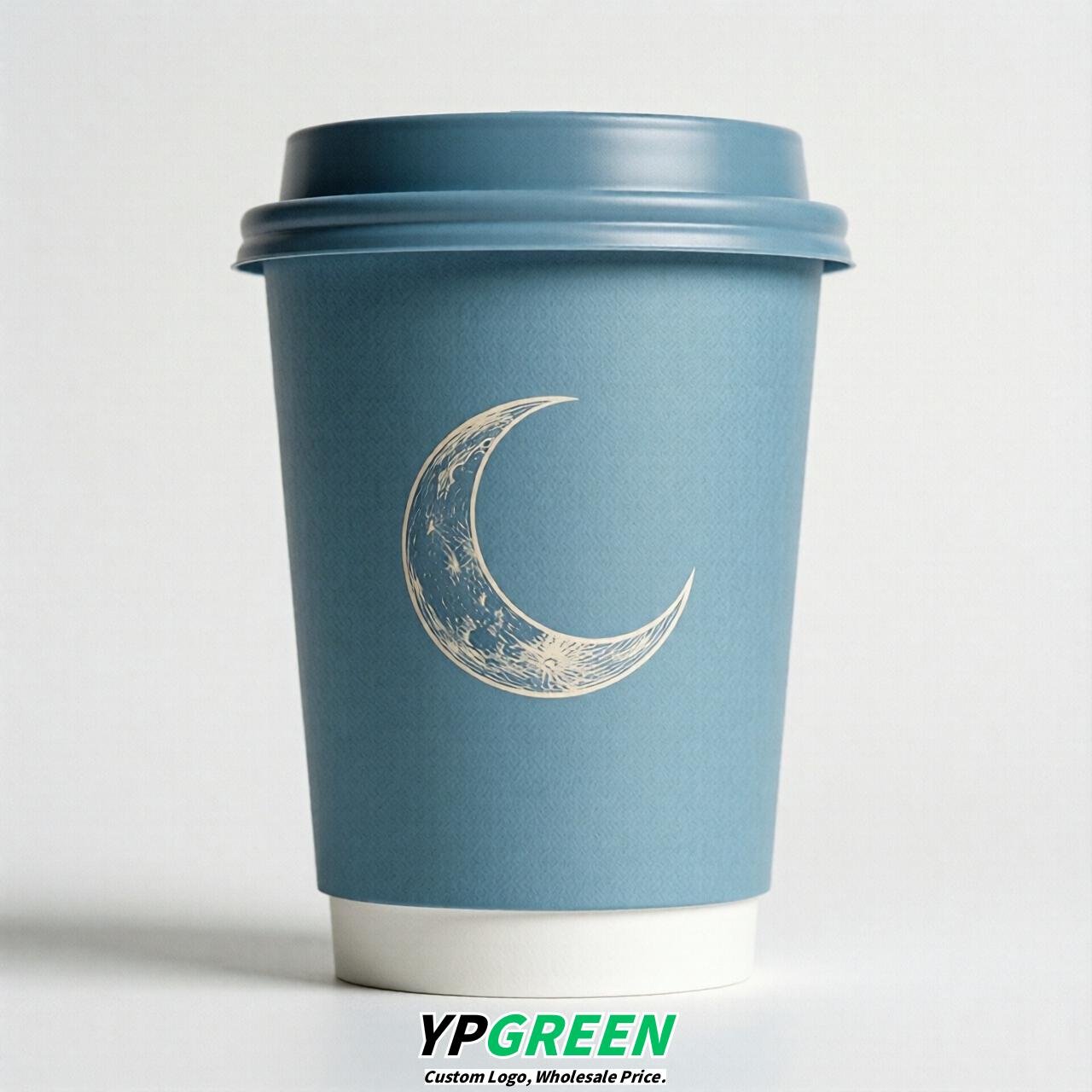 Robin Egg Blue Moon Paper Cups with Lids 8-24oz