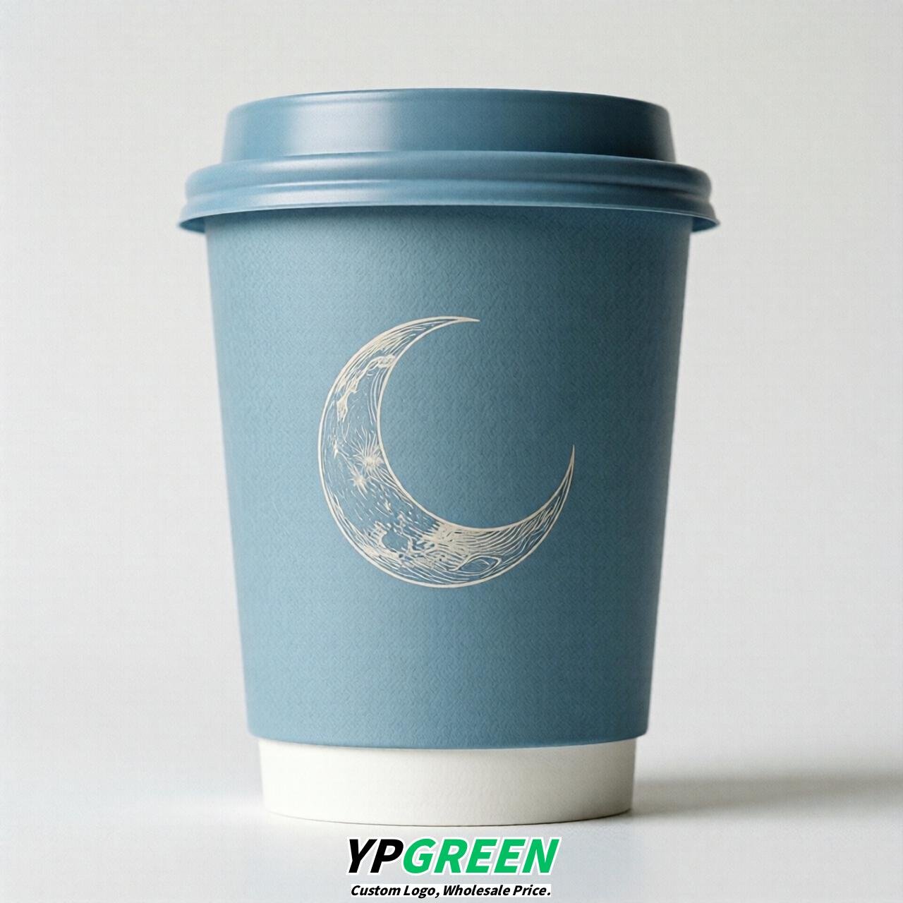 Robin Egg Blue Moon Paper Cups with Lids 8-24oz