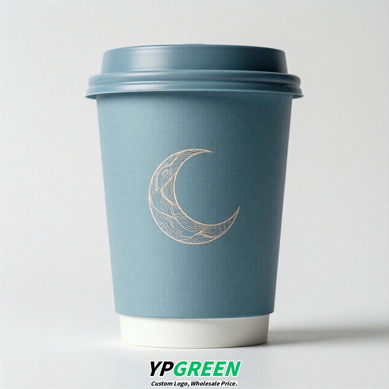 Robin Egg Blue Moon Paper Cups with Lids 8-24oz