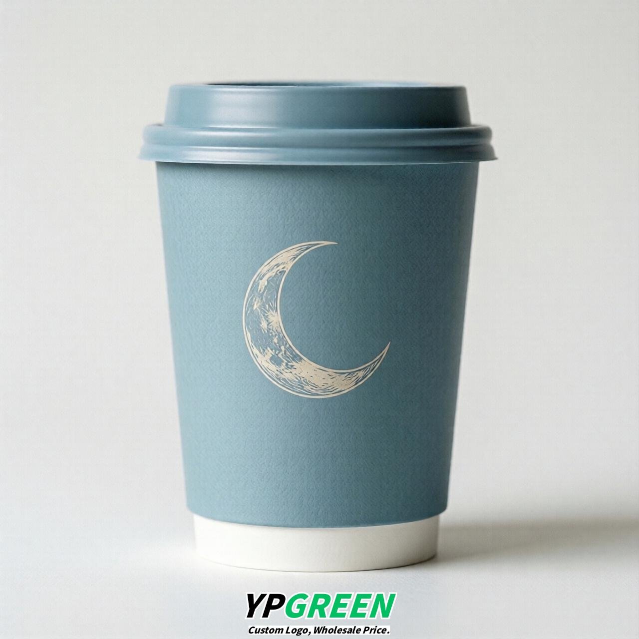 Robin Egg Blue Moon Paper Cups with Lids 8-24oz